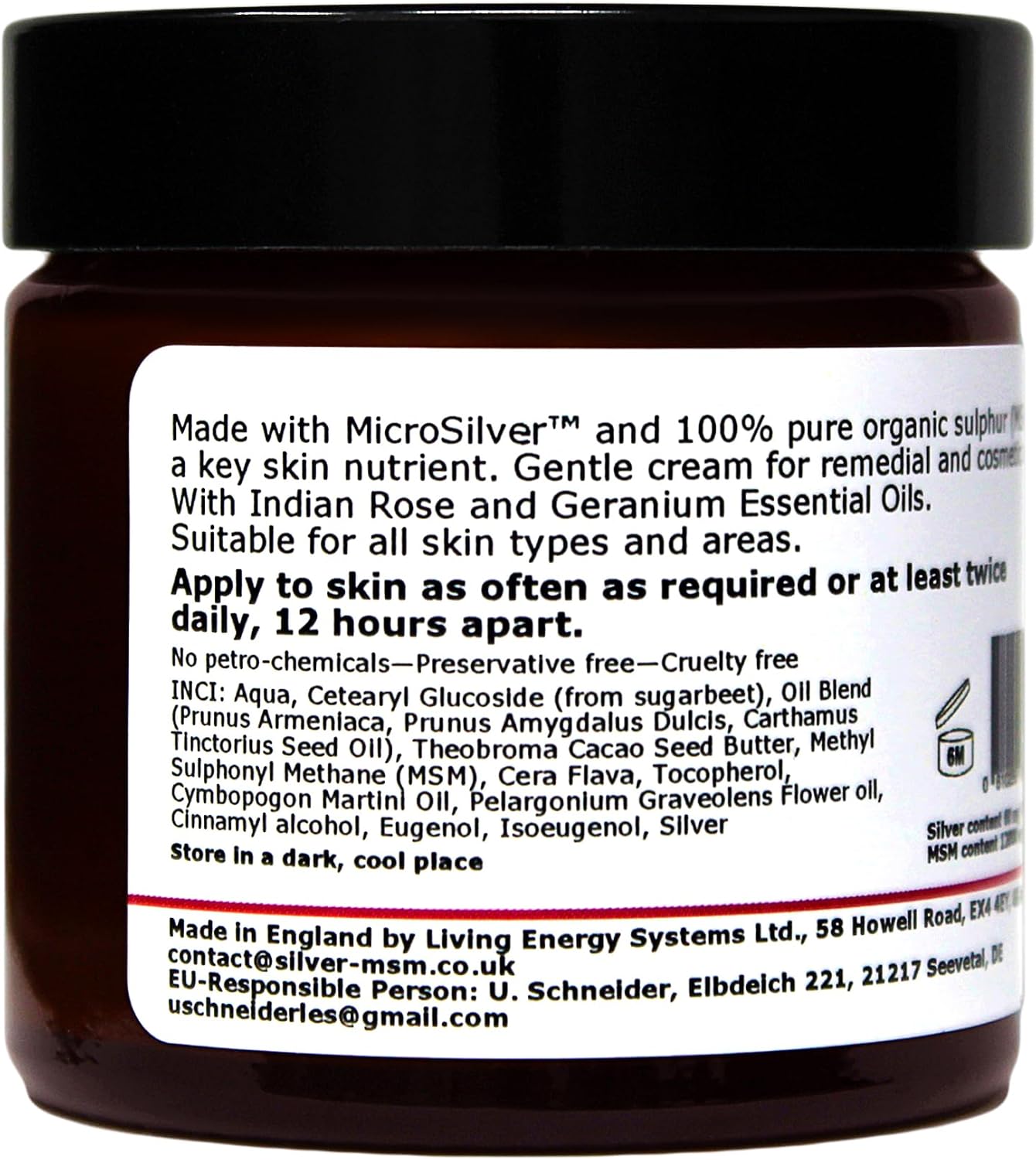 Silver-MSM Cream with Palmarosa and Geranium Essential Oils 60 ml - Image 6