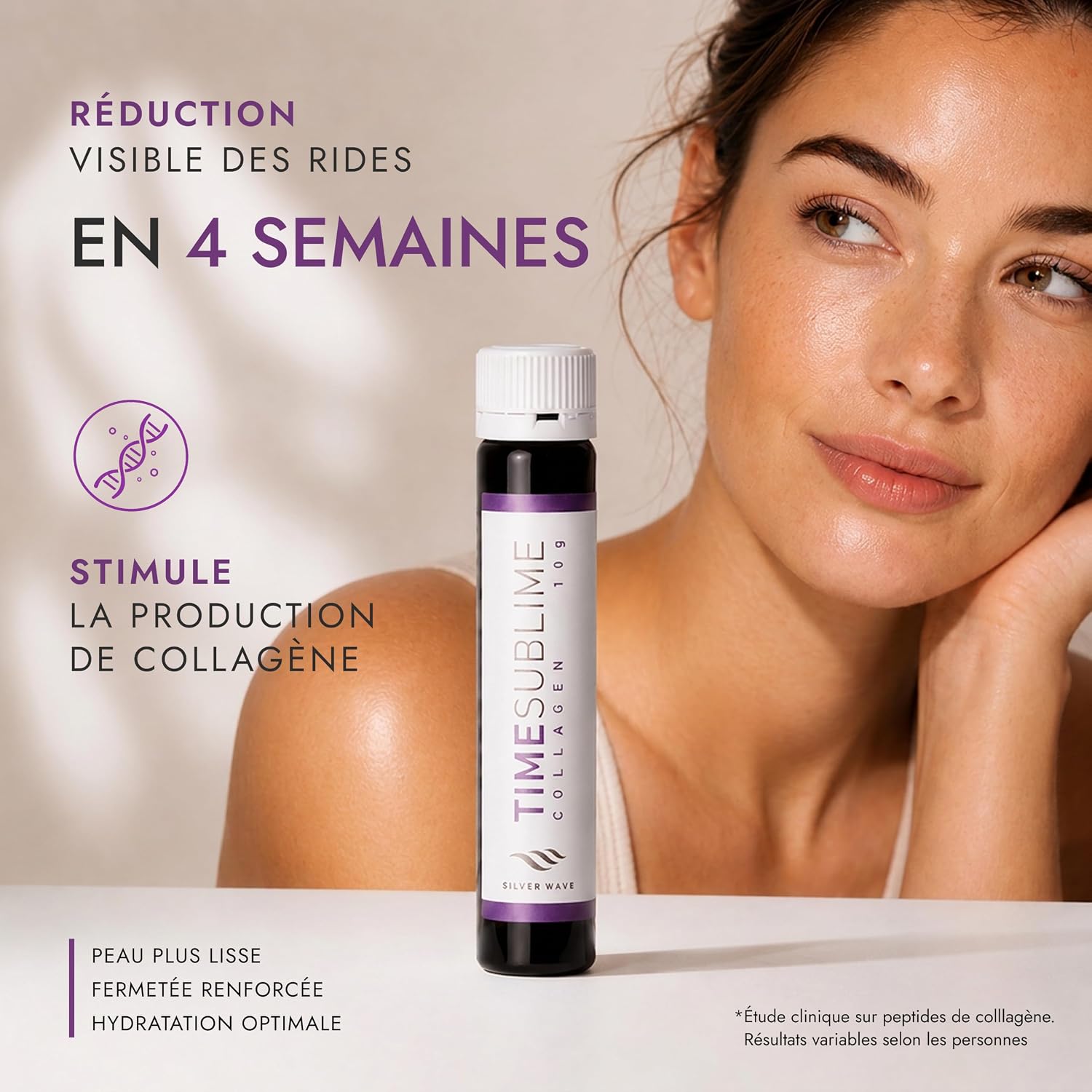 SILVER WAVE Time Sublime Collagen Drink – Collagène à Boire Hydrolysé 10 g – Cure Beauté Anti-Âge Peau, Fermeté & Élasticité – Vitamine C, Zinc, Biotine – Goût Myrtille – 28 x 25 ml - Image 3