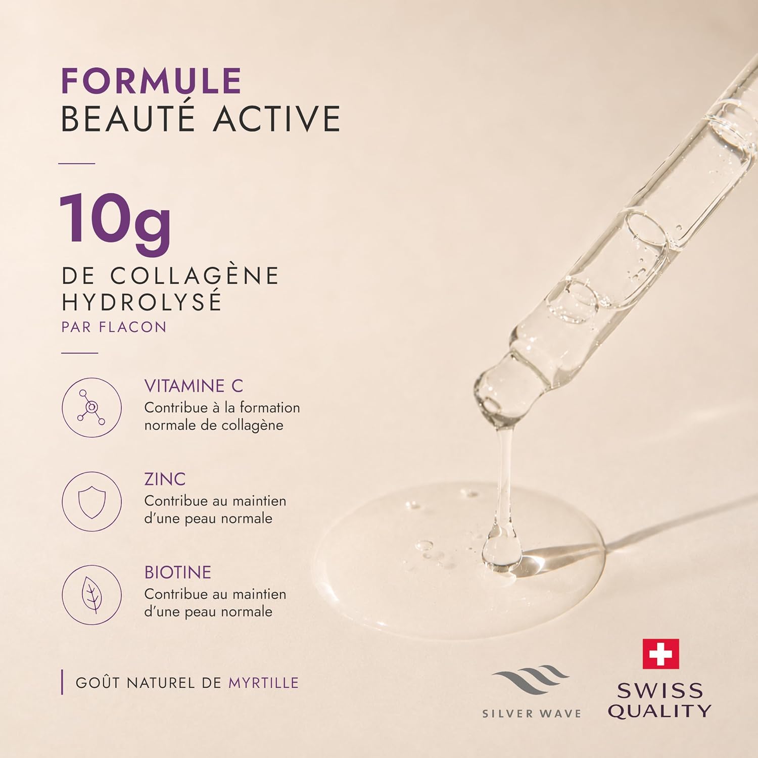 SILVER WAVE Time Sublime Collagen Drink – Collagène à Boire Hydrolysé 10 g – Cure Beauté Anti-Âge Peau, Fermeté & Élasticité – Vitamine C, Zinc, Biotine – Goût Myrtille – 28 x 25 ml - Image 4