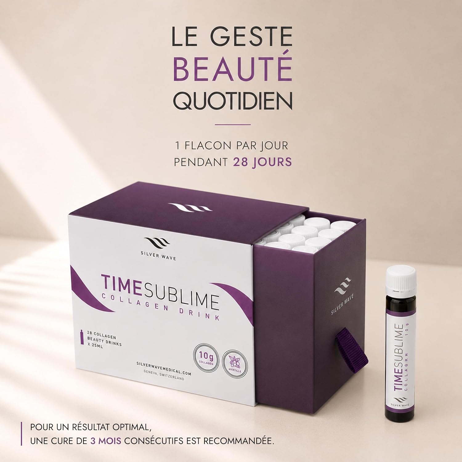 SILVER WAVE Time Sublime Collagen Drink – Collagène à Boire Hydrolysé 10 g – Cure Beauté Anti-Âge Peau, Fermeté & Élasticité – Vitamine C, Zinc, Biotine – Goût Myrtille – 28 x 25 ml - Image 5