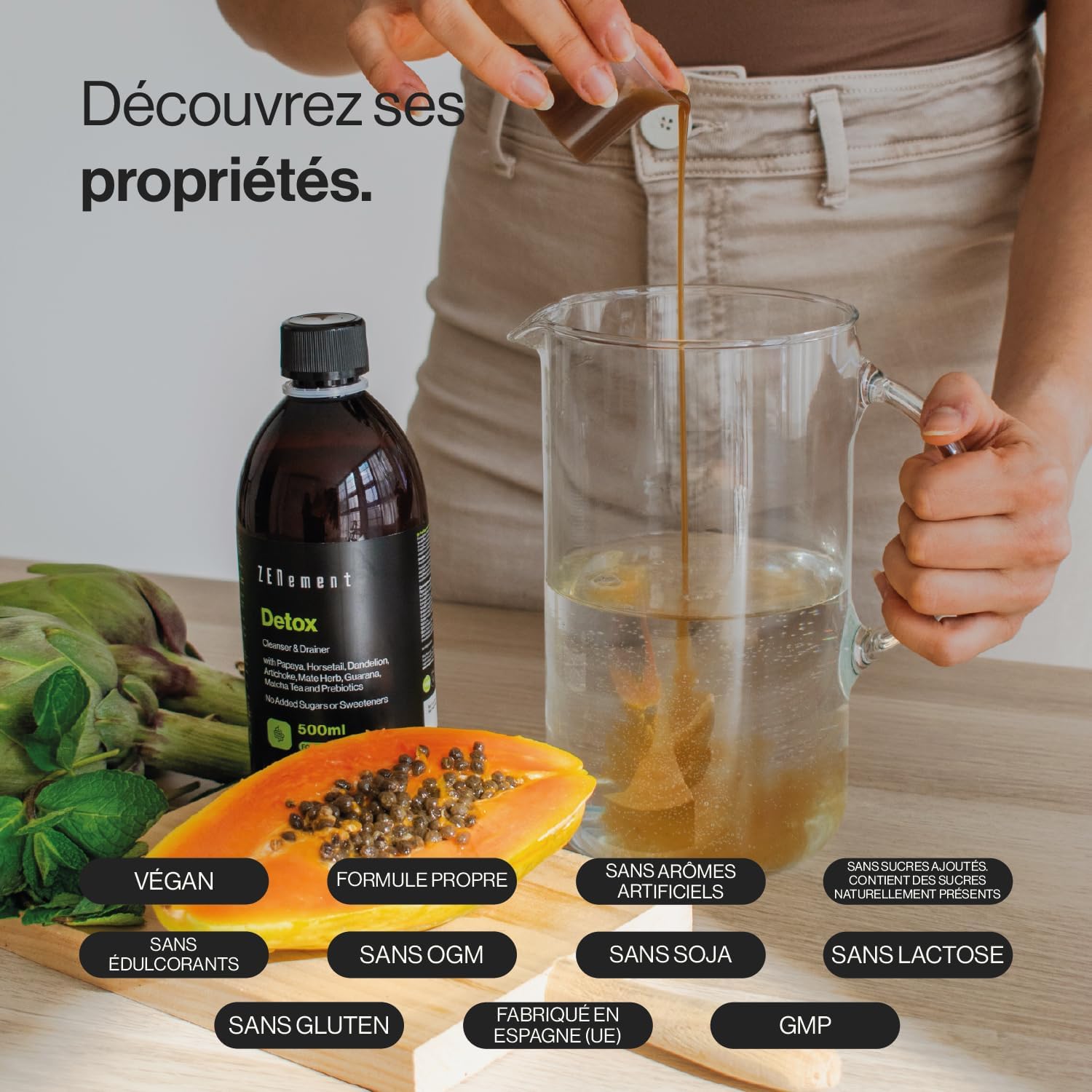 Draining Detox - Papaya, Horsetail, Dandelion, Artichoke - 500 ml - Image 3