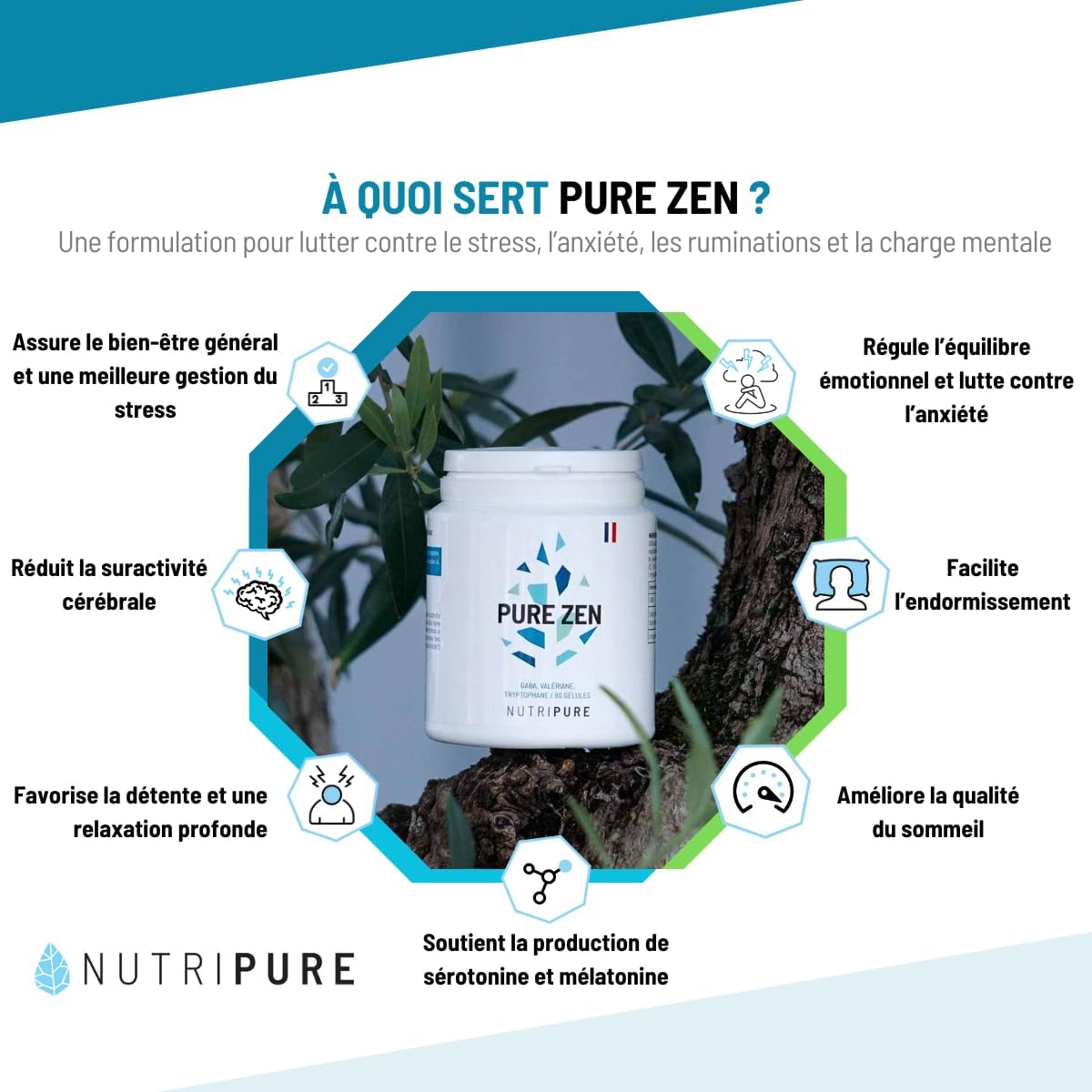 Nutripure - Pure Zen - GABA 500mg, Valerian & L-Tryptophan - 90 Capsules - Image 3