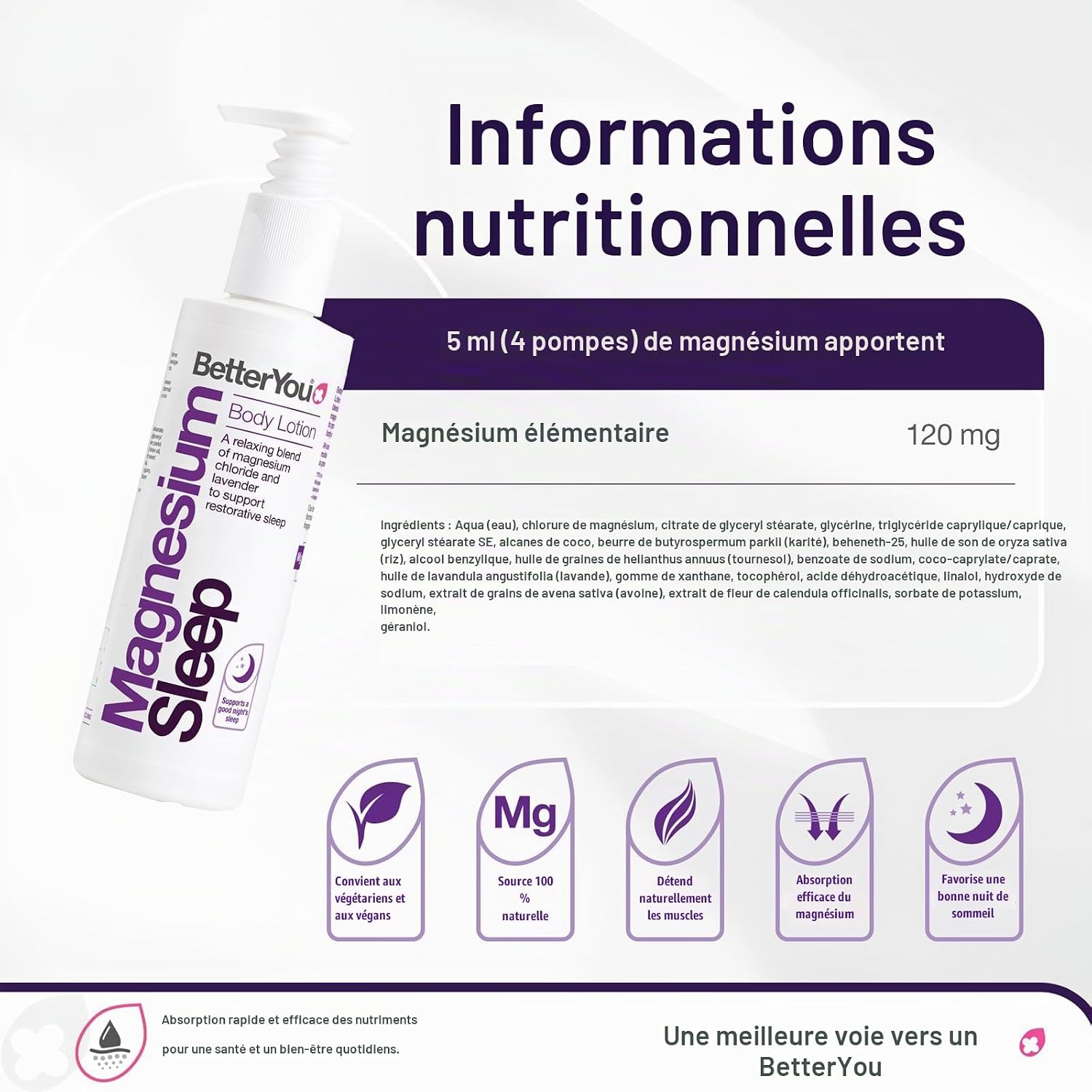 BetterYou Magnesium Sleep Lotion, Magnesium Transdermal Lotion for Better Sleep Infused with Lavender and Chamomile to Promote Sleep, 180ml - Image 4