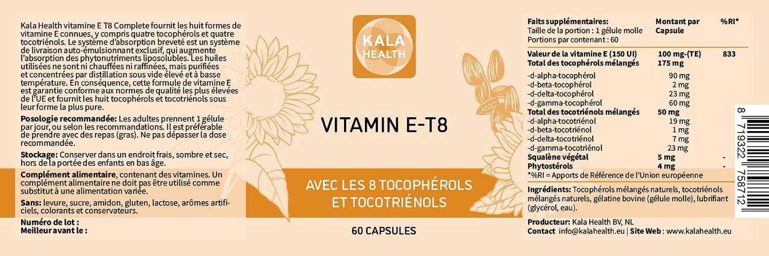 Kala Health Unique formula with 8 tocopherols and tocotrienols of vitamin E - free of PAHs, heavy metals, contaminants or preservatives - Certified Sustainable - Hair, Scars and Skin (60) - Image 3