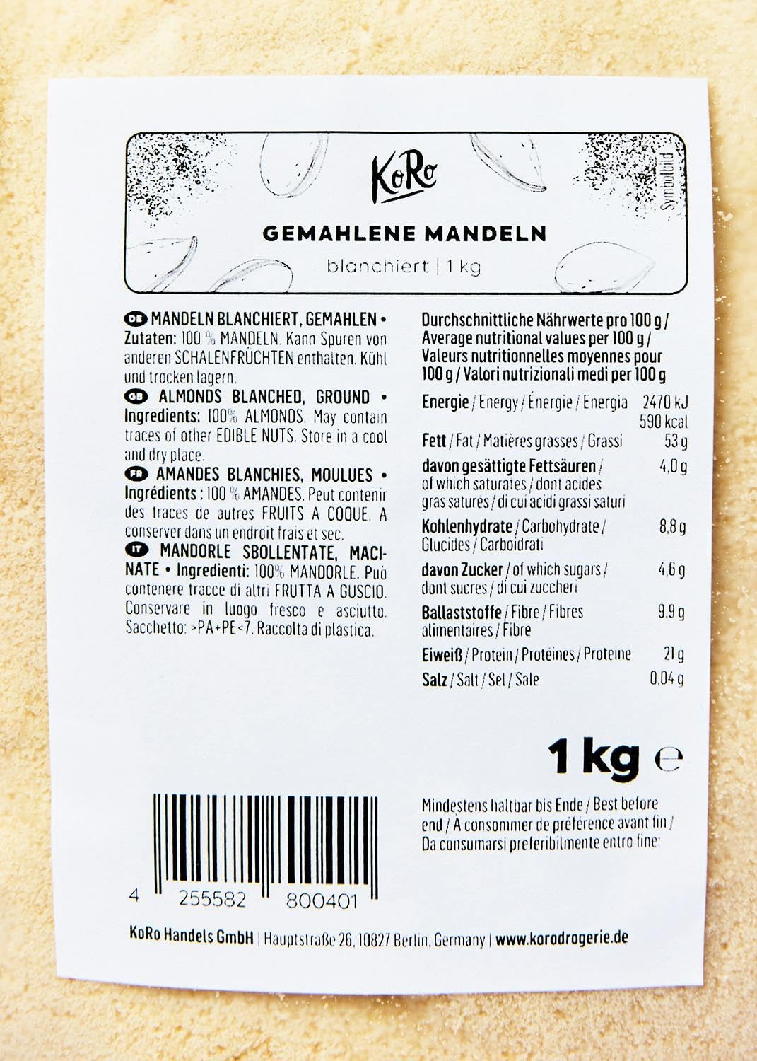 KoRo – Gemahlene Whitening Mandeln 1 kg – 100% Mandeln – Hoher Ballaststoffgehalt – Proteinquelle – Ideal zum Backen - Image 5