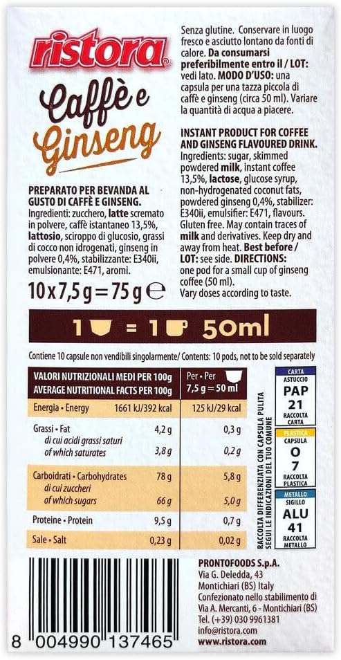 Ristora Ginseng Capsules Compatible Nespresso Machine - 60 Pods (6 x 10 Pieces) - Image 3