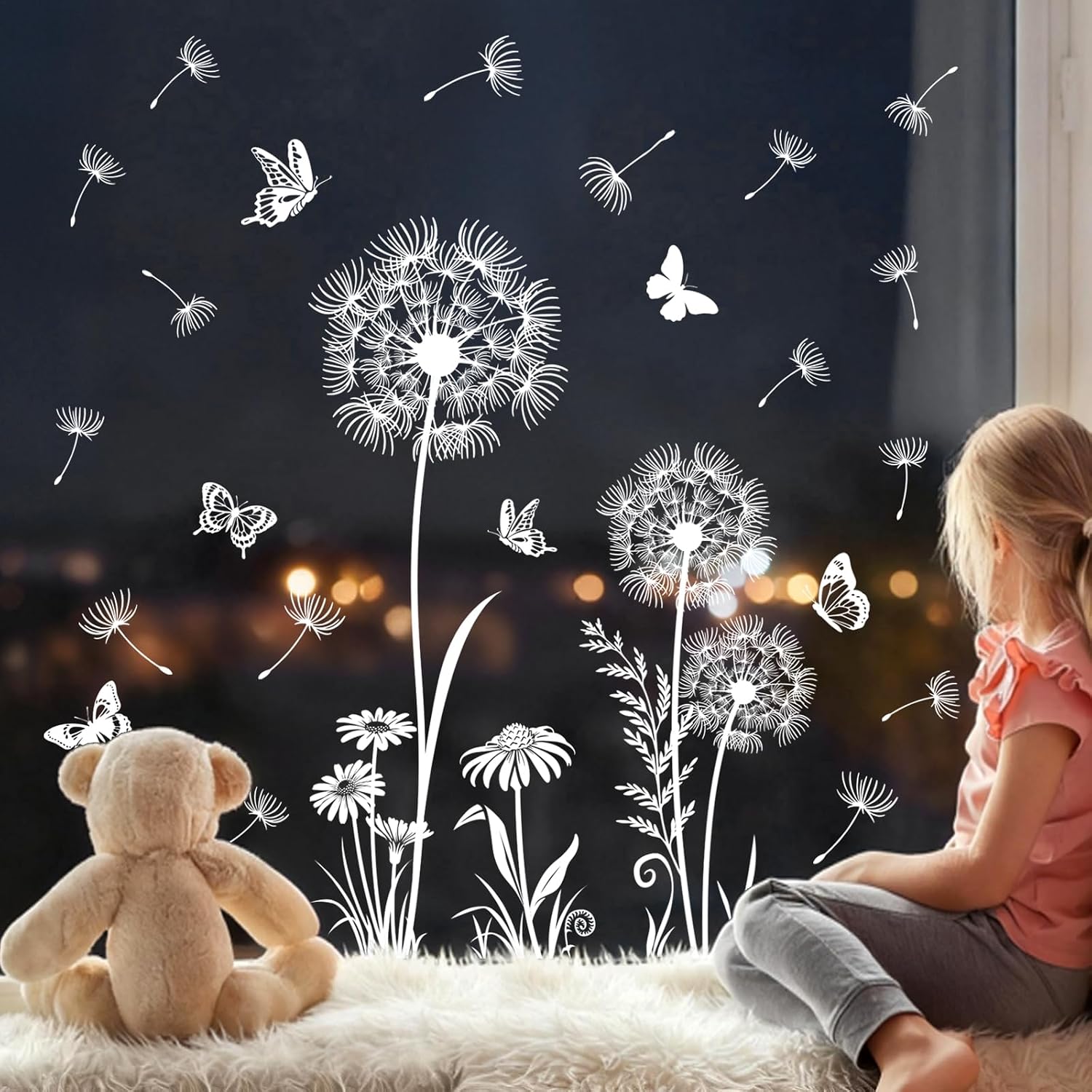 Tanlaby White Dandelion Window Sticker Flying Flowers Butterfly - Image 4