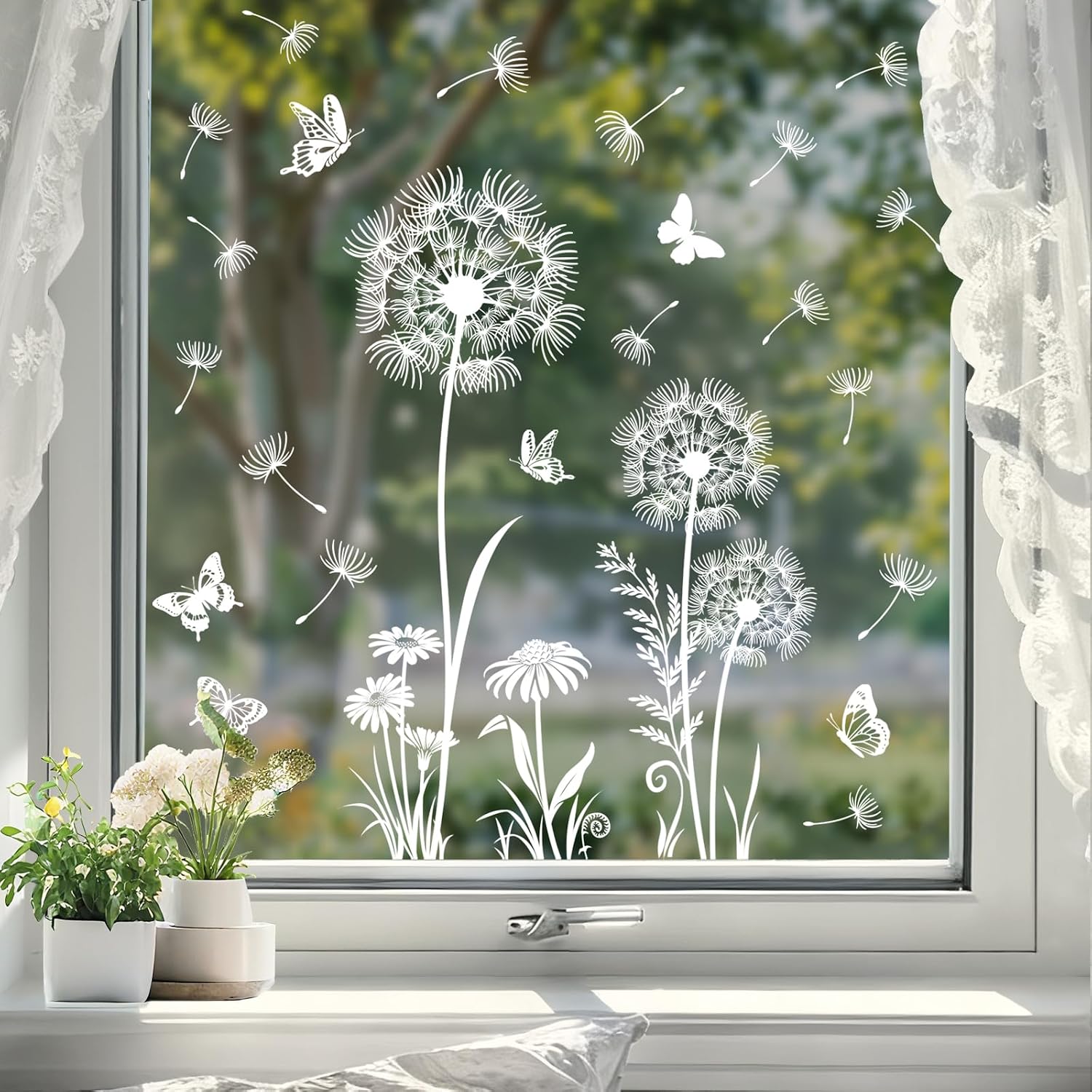 Tanlaby White Dandelion Window Sticker Flying Flowers Butterfly - Image 5