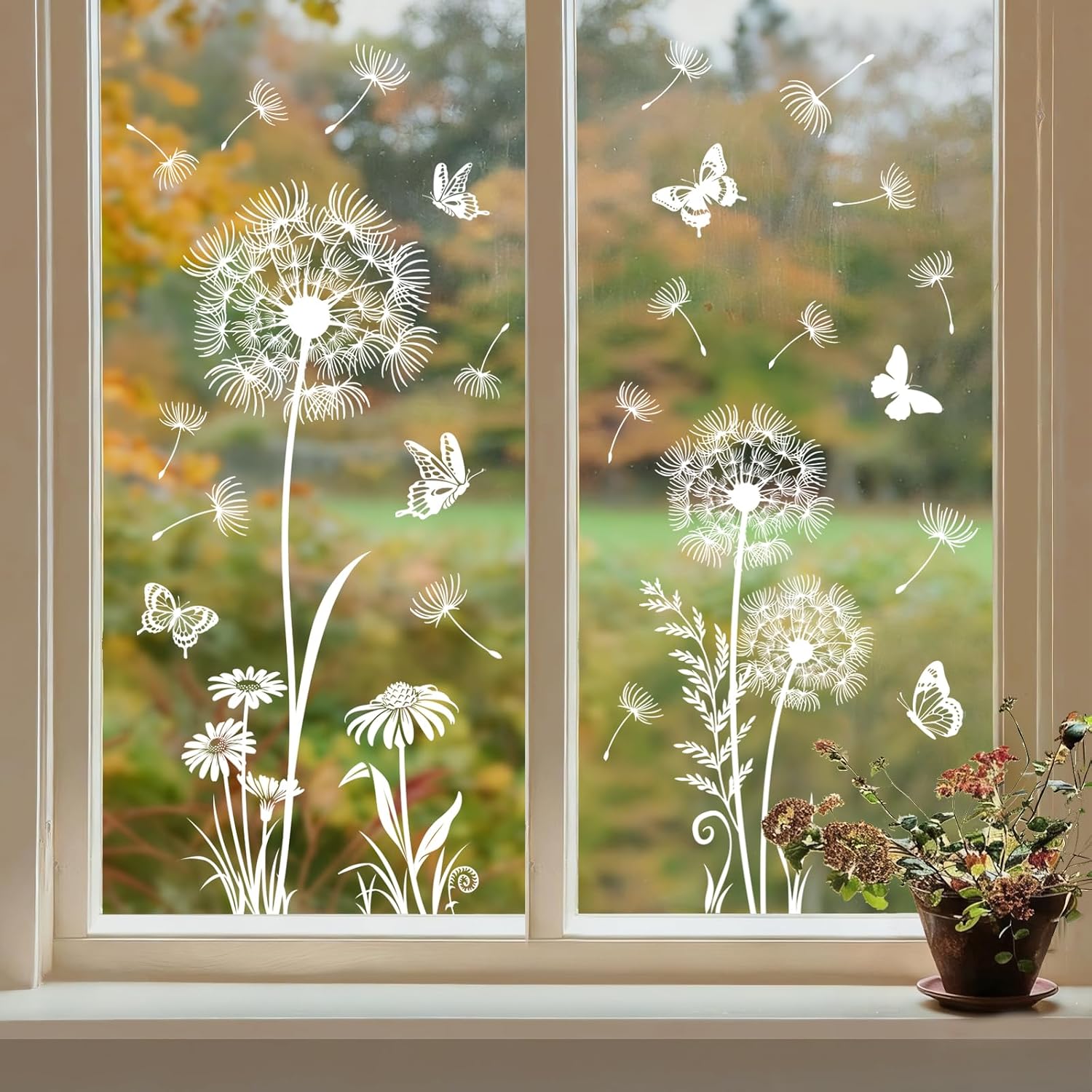 Tanlaby White Dandelion Window Sticker Flying Flowers Butterfly - Image 6