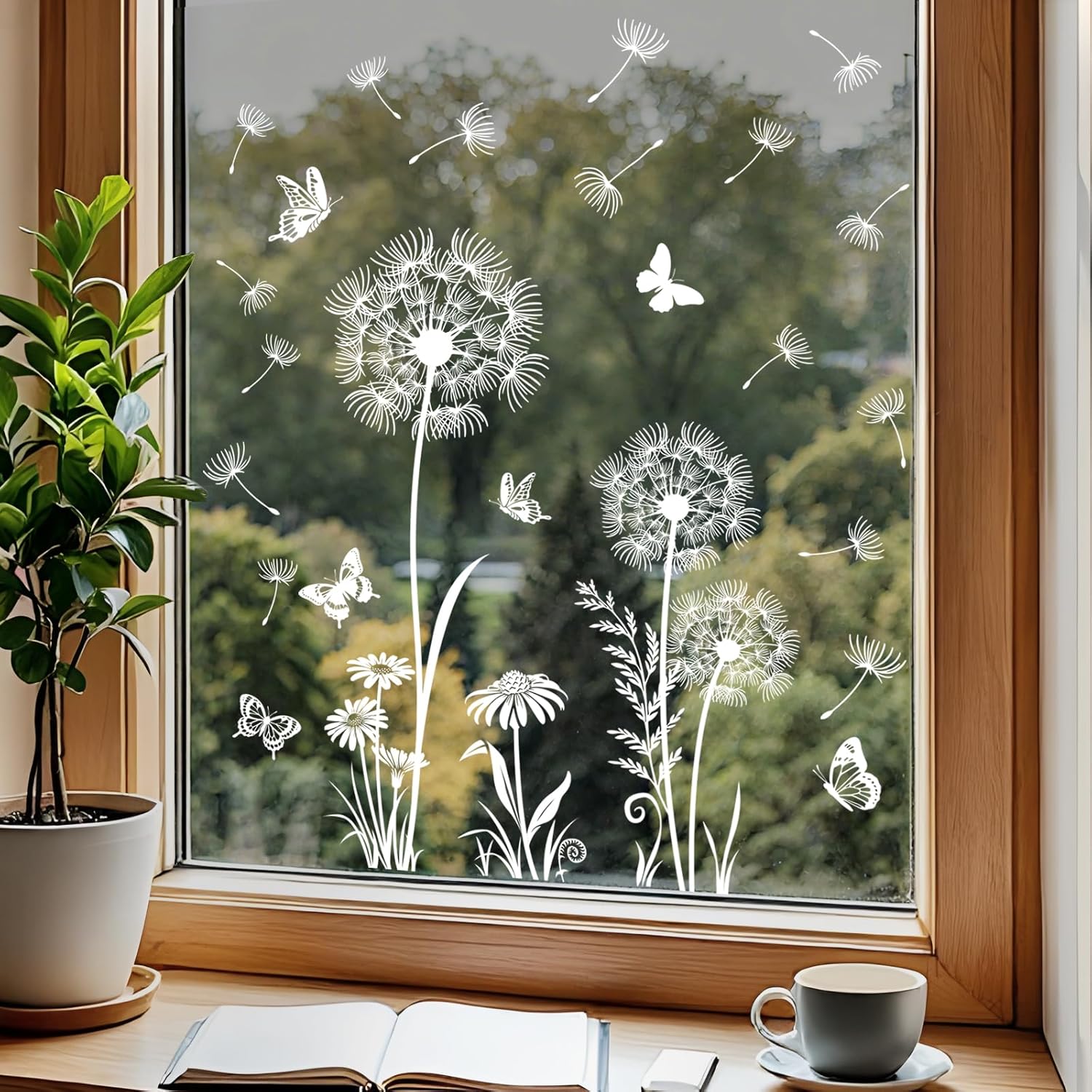 Tanlaby White Dandelion Window Sticker Flying Flowers Butterfly - Image 7