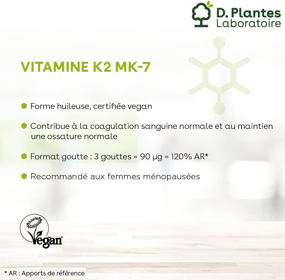 D.PLANTES - Vitamin K2 MK7 - Food supplement - Normal bone, Blood coagulation - Vegetable derived - Certified Vegan - 15 ml - Image 4