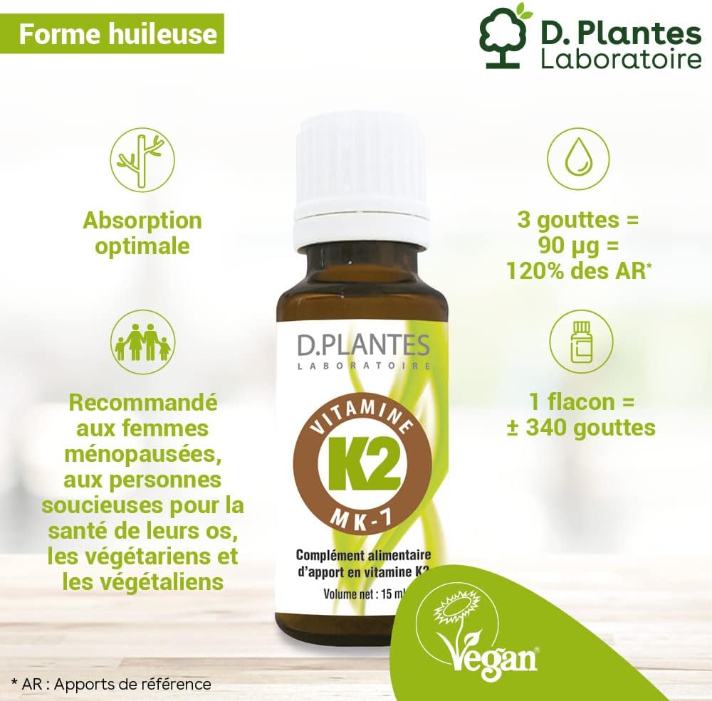 D.PLANTES - Vitamin K2 MK7 - Food supplement - Normal bone, Blood coagulation - Vegetable derived - Certified Vegan - 15 ml - Image 5