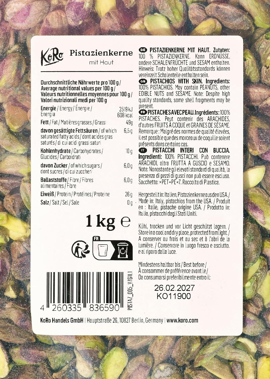 KoRo - Natural peeled pistachios - Unsalted and natural without additives, large packaging - Image 5