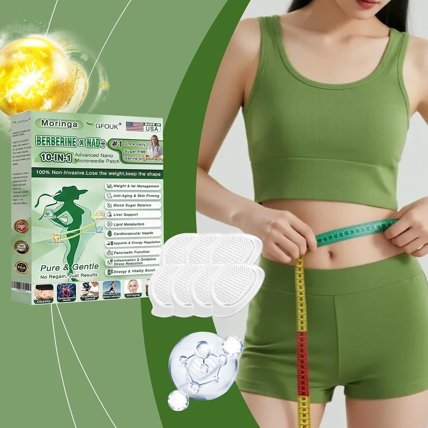 Moringa 10-IN-1 Patch, Moringa X Berberine Slimming, 10 in 1 Nano Microneedle, Natural Slimming for Weight Loss, Flat Stomach, Easy to Apply, for Men and Women, Natural Ingredients - Image 3