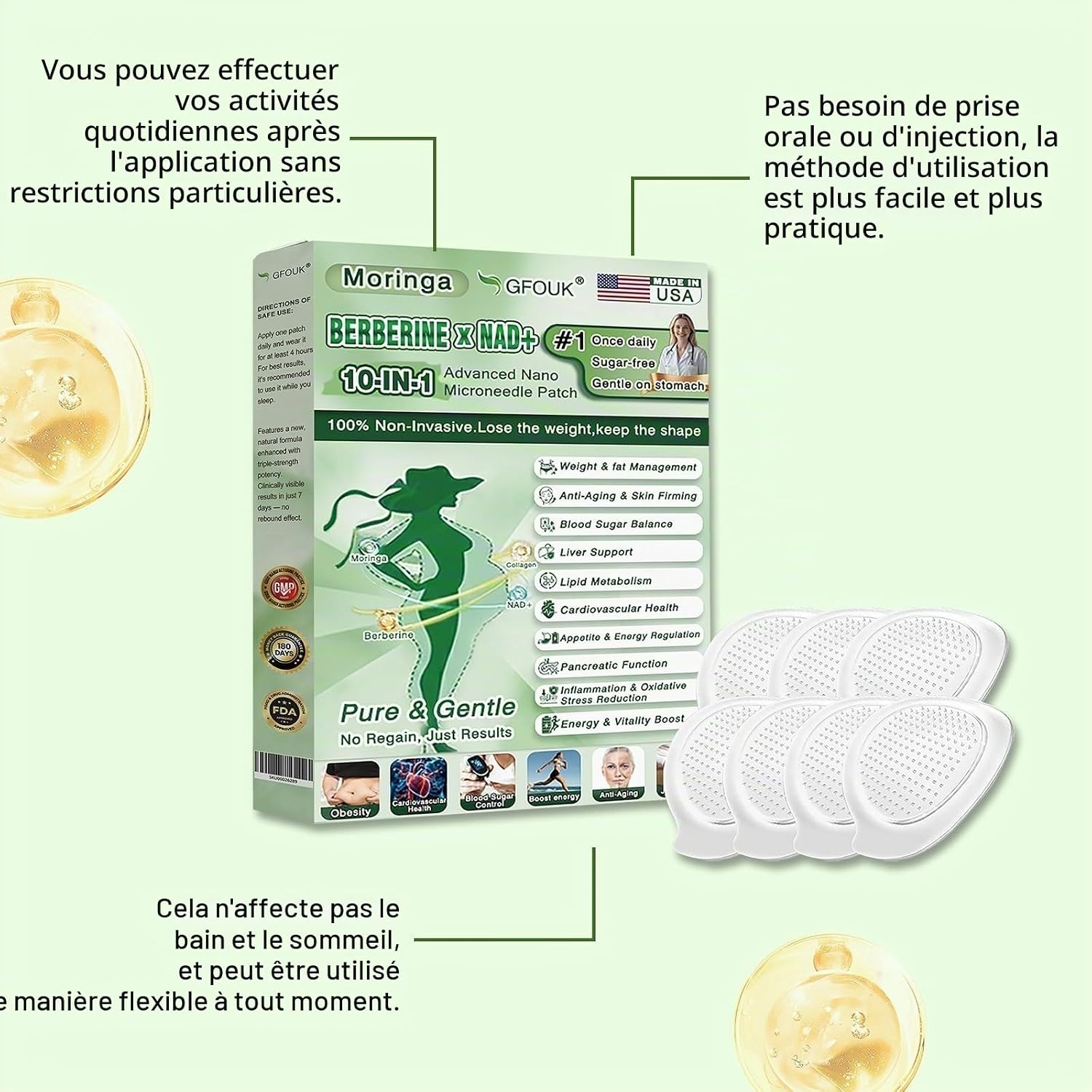 Moringa 10-IN-1 Patch, Moringa X Berberine Slimming, 10 in 1 Nano Microneedle, Natural Slimming for Weight Loss, Flat Stomach, Easy to Apply, for Men and Women, Natural Ingredients - Image 9