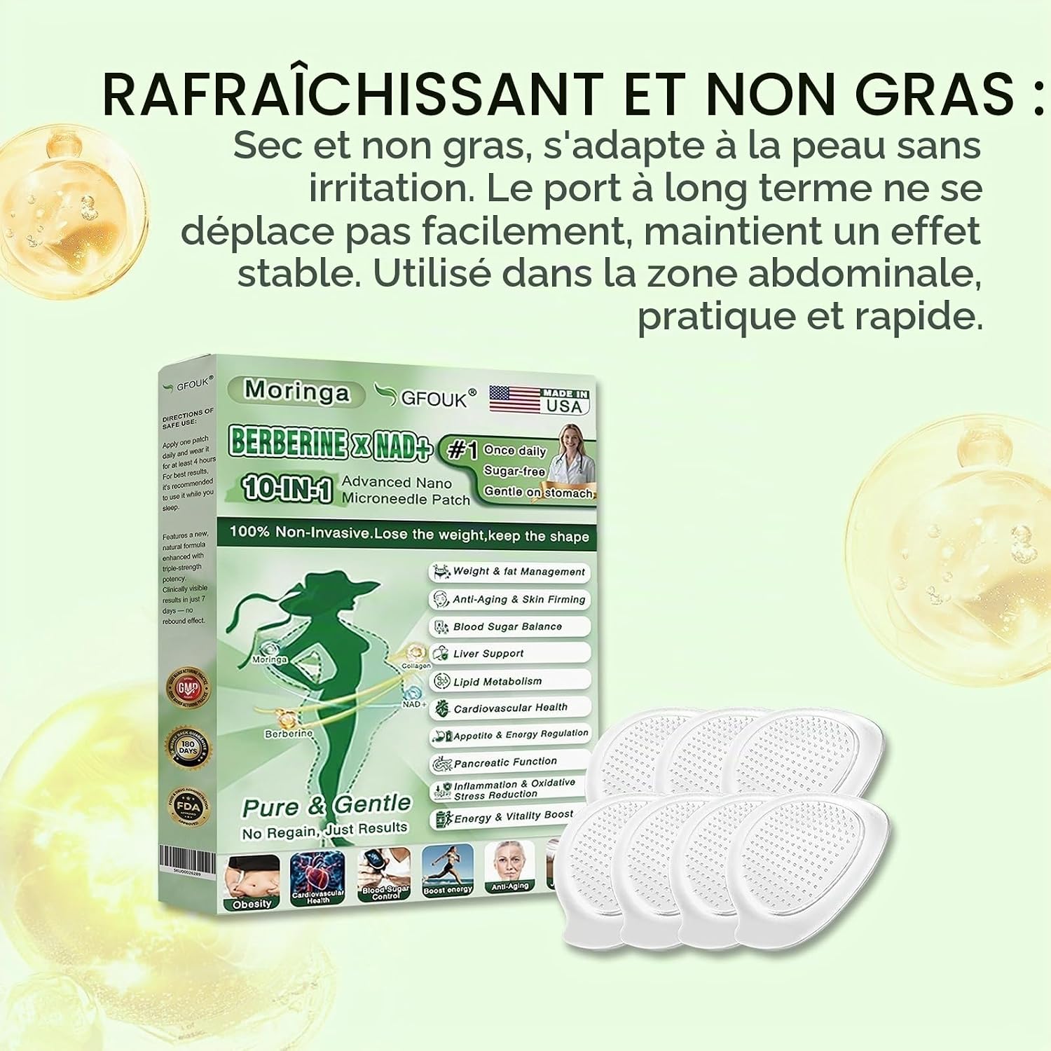 Moringa 10-IN-1 Patch, Moringa X Berberine Slimming, 10 in 1 Nano Microneedle, Natural Slimming for Weight Loss, Flat Stomach, Easy to Apply, for Men and Women, Natural Ingredients - Image 10