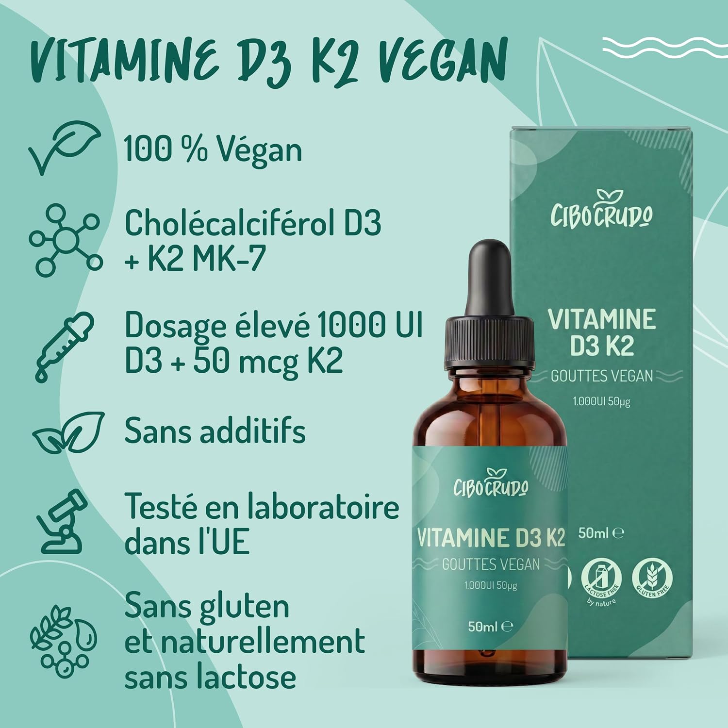 CiboCrudo Vitamin D3 K2 Drops 1000 IU - 50 ml, Adults - Image 4