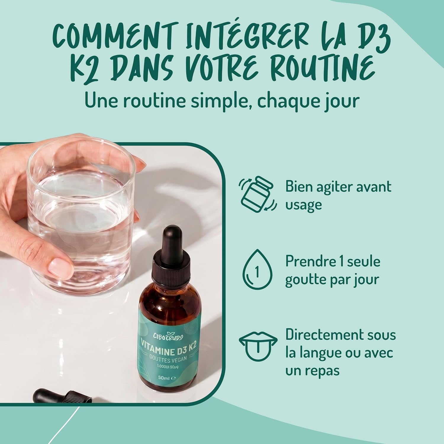 CiboCrudo Vitamin D3 K2 Drops 1000 IU - 50 ml, Adults - Image 6