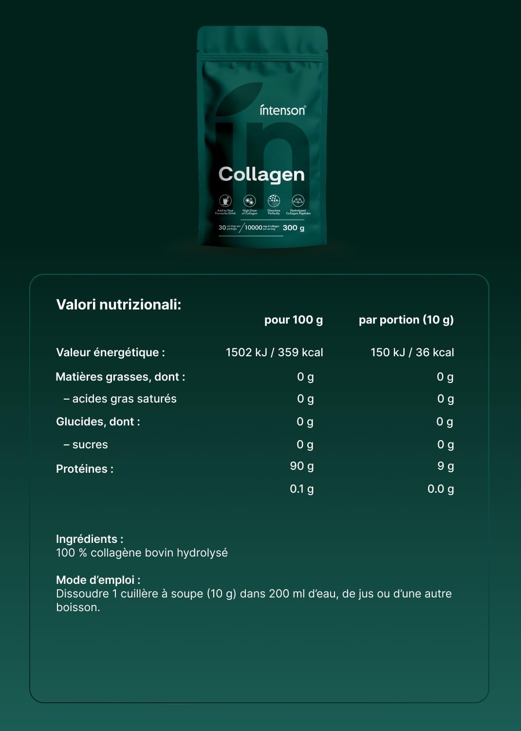 Intenson Collagen Powder, 300 g, 2 Types of Collagen (I, III) - Image 9