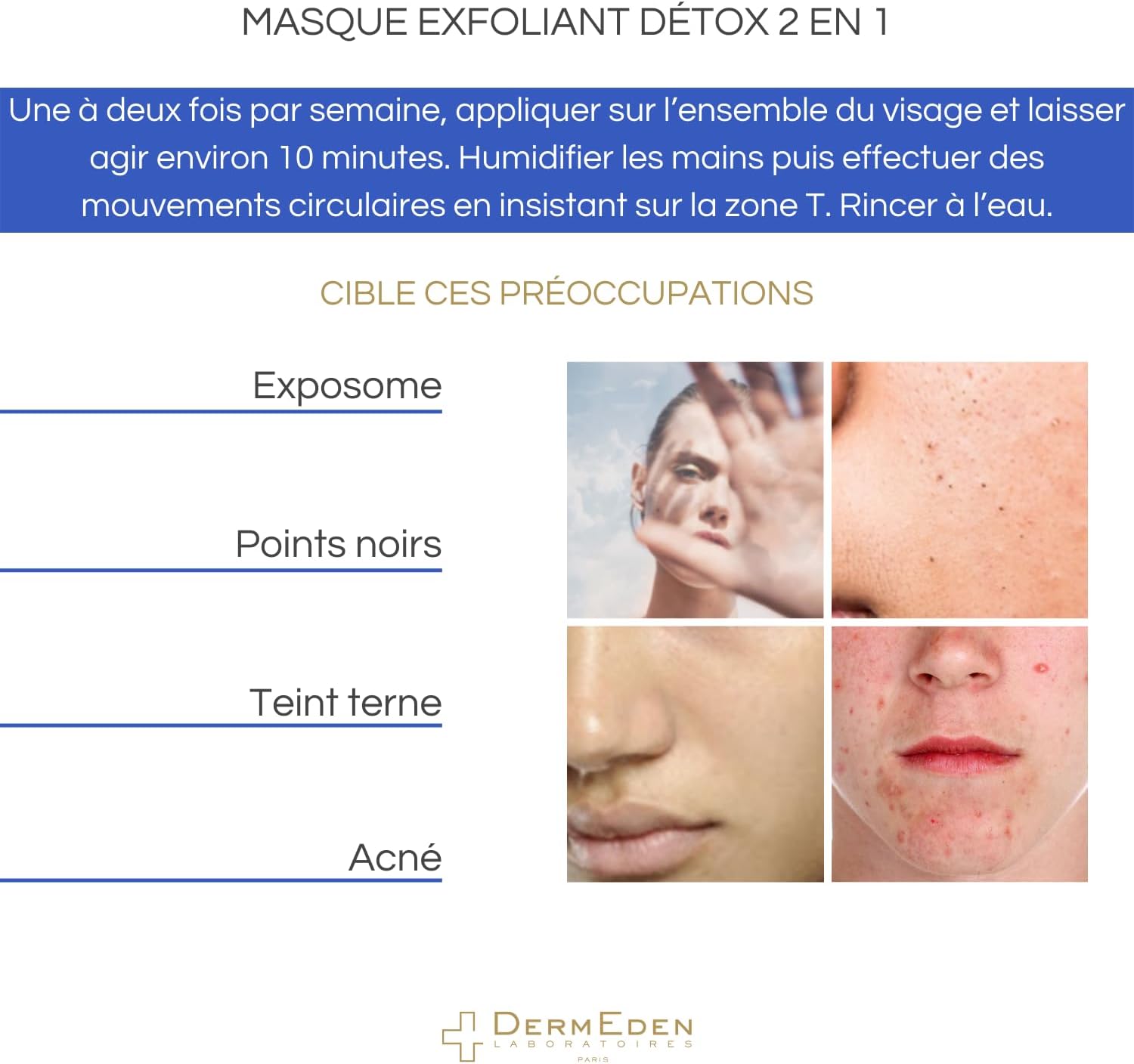 Laboratoires DermEden - Detox Exfoliating Mask 50 ml - 2 actions in 1 - Removes impurities and particles of pollution - Purifies, tightens and unclogs skin pores - Made in France - Image 4
