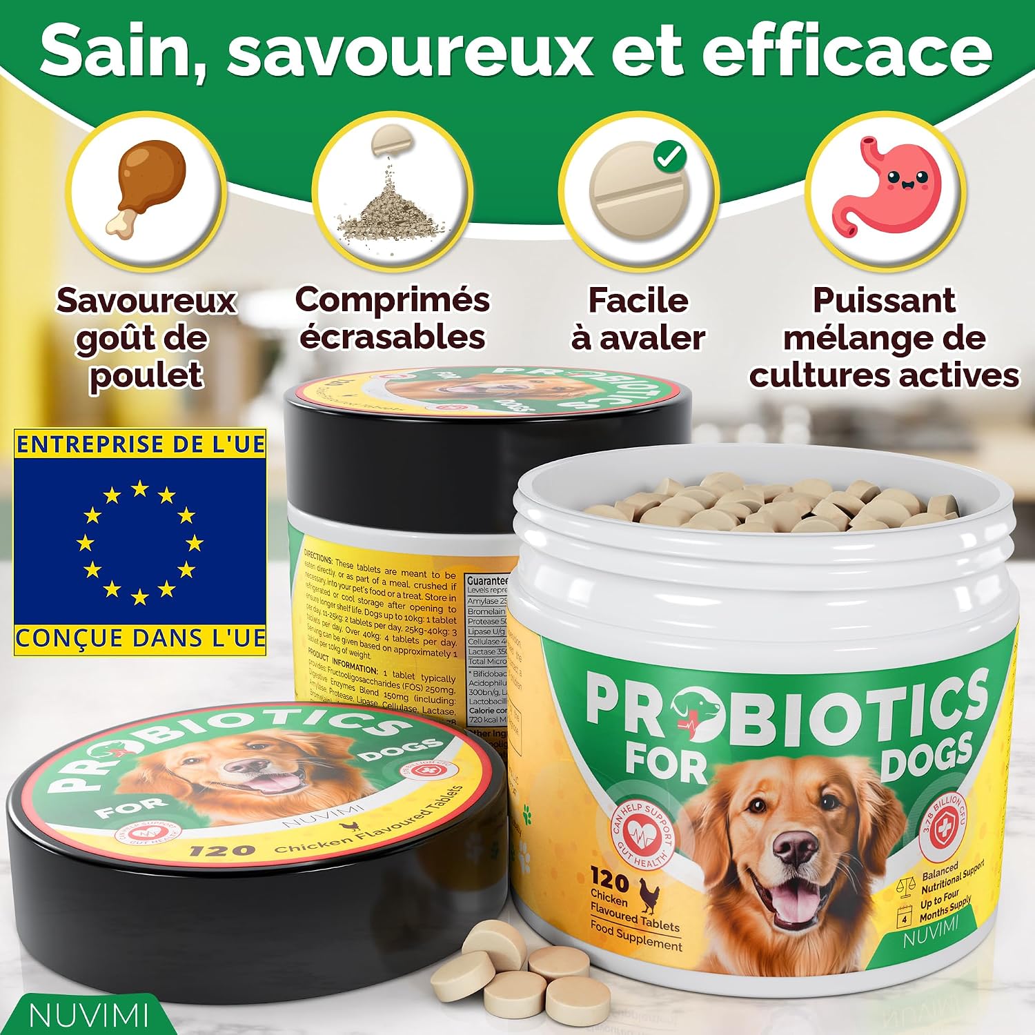 Probiotics for Dogs - Dog Probiotic & Prebiotic Tablets - Digestive Support Supplement for Gut Health, Tummy Relief, Itching, Diarrhoea, Allergies, Bad Breath - 120 Chicken Flavour - Image 4