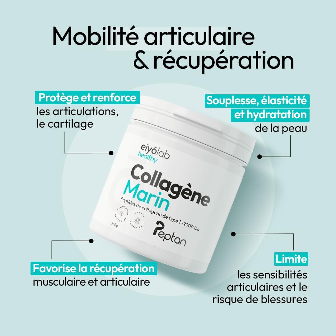 Patented Marine Collagen Powder | 250g Pure Collagen Peptides Type 1 | Peptan® | Soft Joints, Smooth and Hydrated Skin | Neutral Taste | 100% French Spine | Eiyolab - Image 3