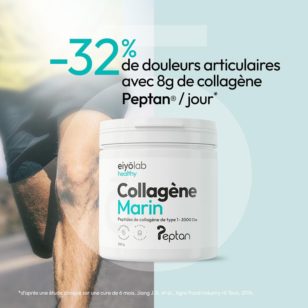 Patented Marine Collagen Powder | 250g Pure Collagen Peptides Type 1 | Peptan® | Soft Joints, Smooth and Hydrated Skin | Neutral Taste | 100% French Spine | Eiyolab - Image 5