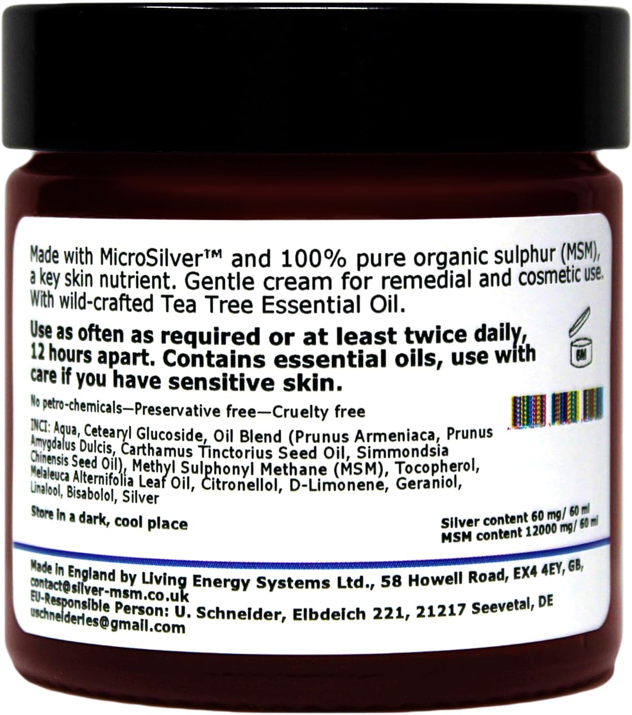 Silver-MSM Cream with Tea Tree Essential Oil - 60 ml - Image 4