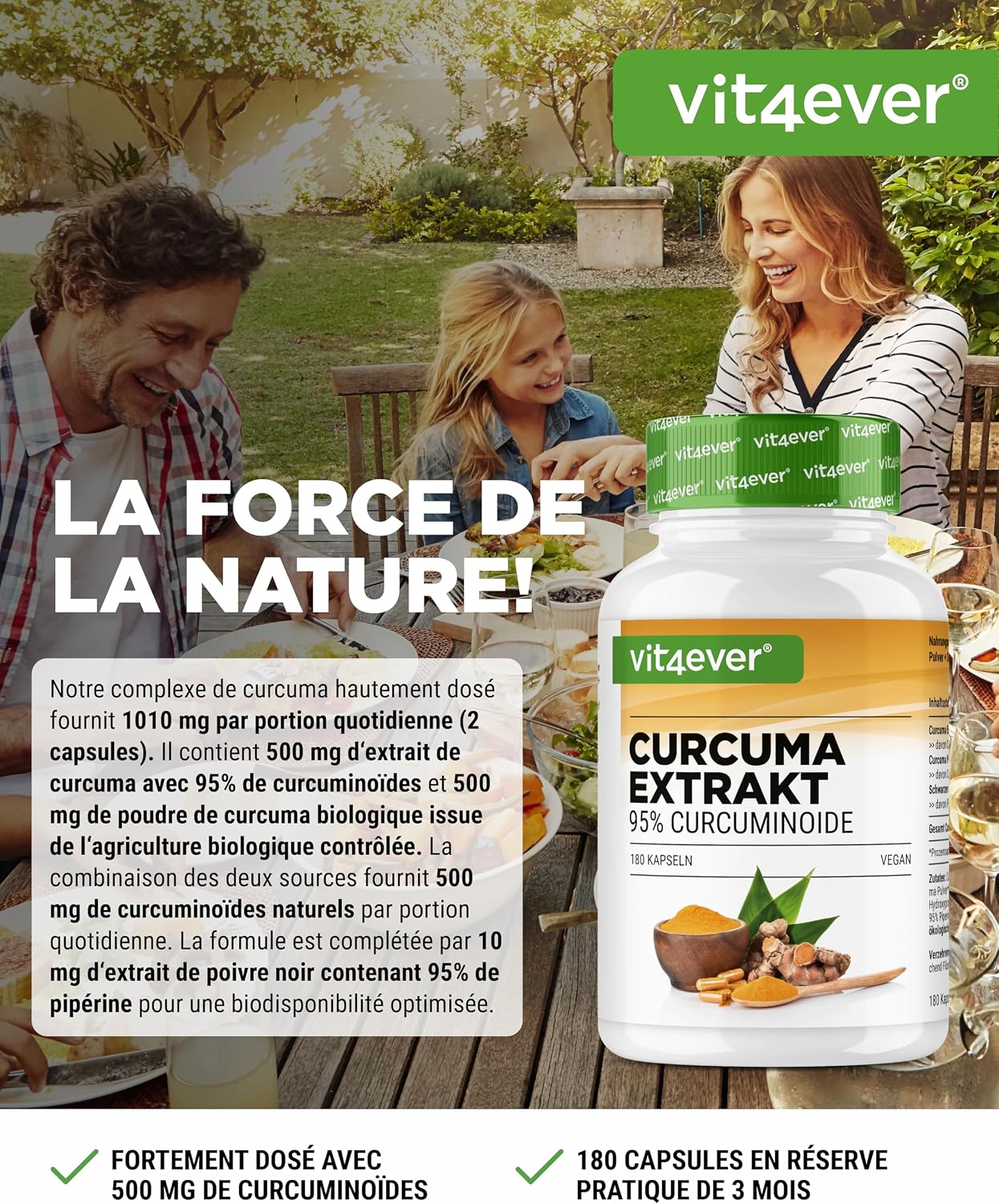 vit4ever High Dose Turmeric Extract - 180 Capsules - 95% Curcumin - Image 3