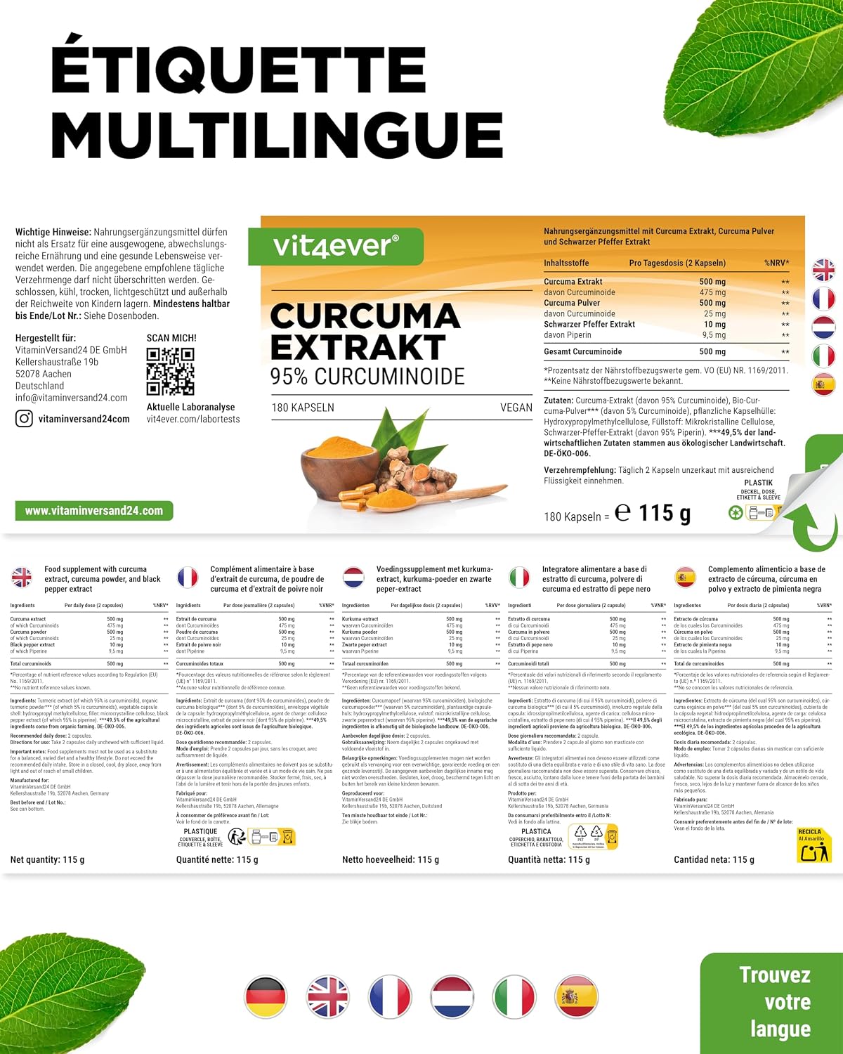 vit4ever High Dose Turmeric Extract - 180 Capsules - 95% Curcumin - Image 7