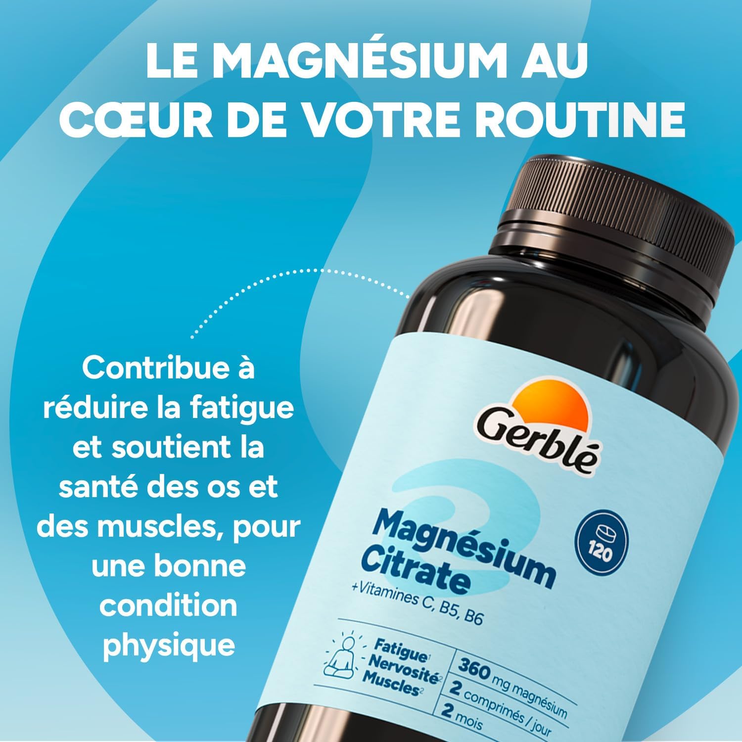 Gerble Magnesium Citrate 360 mg with Vitamin C, B5 & B6 - Energy & Muscle Health Dietary Supplement - Helps Reduce Fatigue - Vegan - No Dyes - 2 Month Program (120 Tablets) - Image 3