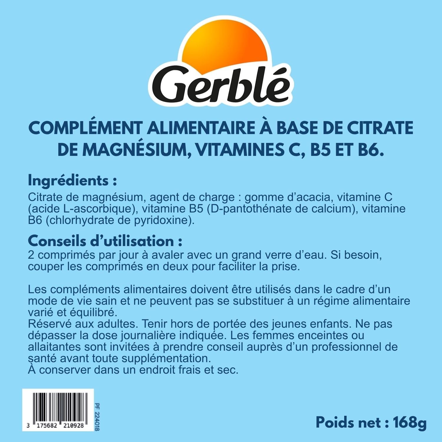 Gerble Magnesium Citrate 360 mg with Vitamin C, B5 & B6 - Energy & Muscle Health Dietary Supplement - Helps Reduce Fatigue - Vegan - No Dyes - 2 Month Program (120 Tablets) - Image 8