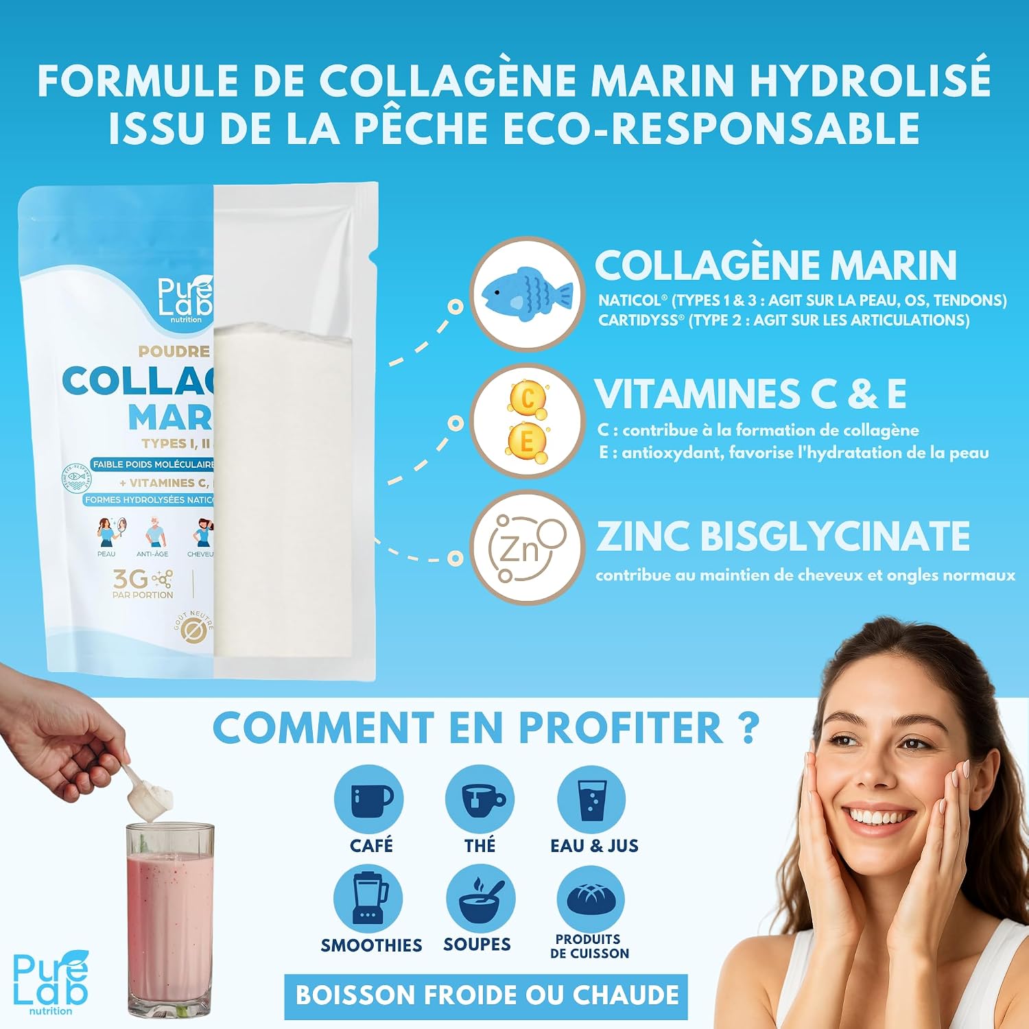 Marine Collagen Powder | Types 1, 2 & 3 + Vitamins C, E & Zinc | Neutral - Image 4