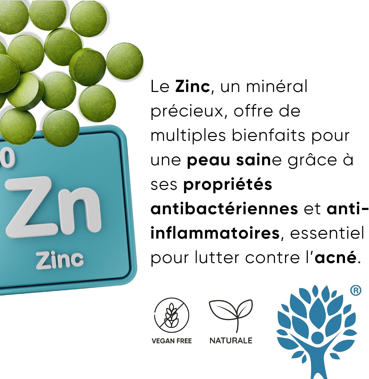 Zinc & Moringa Bio Supplement | Vegan Zinc Tablets 15mg | Useful for Acne, Immune System, Hair, Nails & Bones | Made in Italy RedMoringa (900) - Image 7