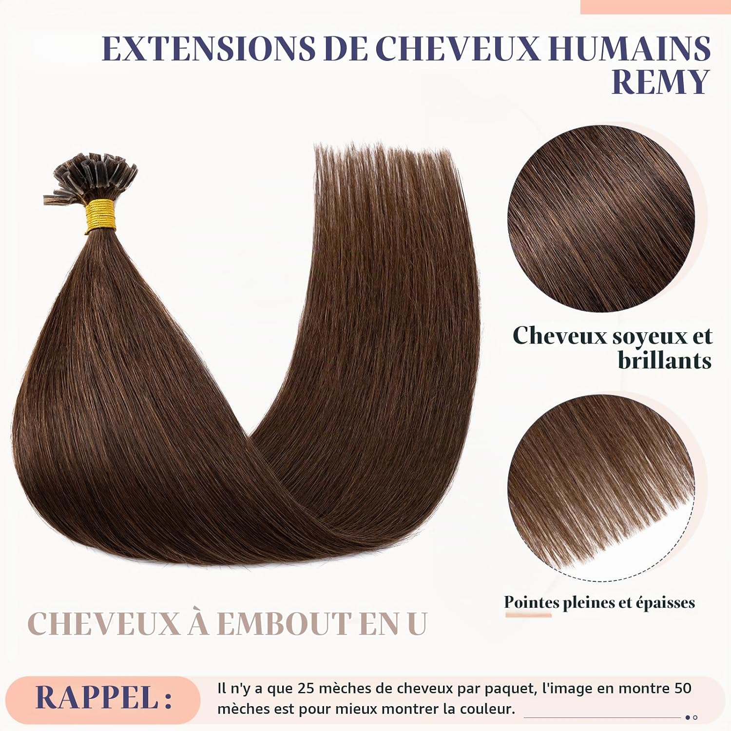 MY-LADY Natural Keratin Hair Extension 25 Pieces/25 Strands Chocolate Brown 35 cm 20 g Hot Remy Human Hair Extension Smooth 14 Inches #04 - Image 4
