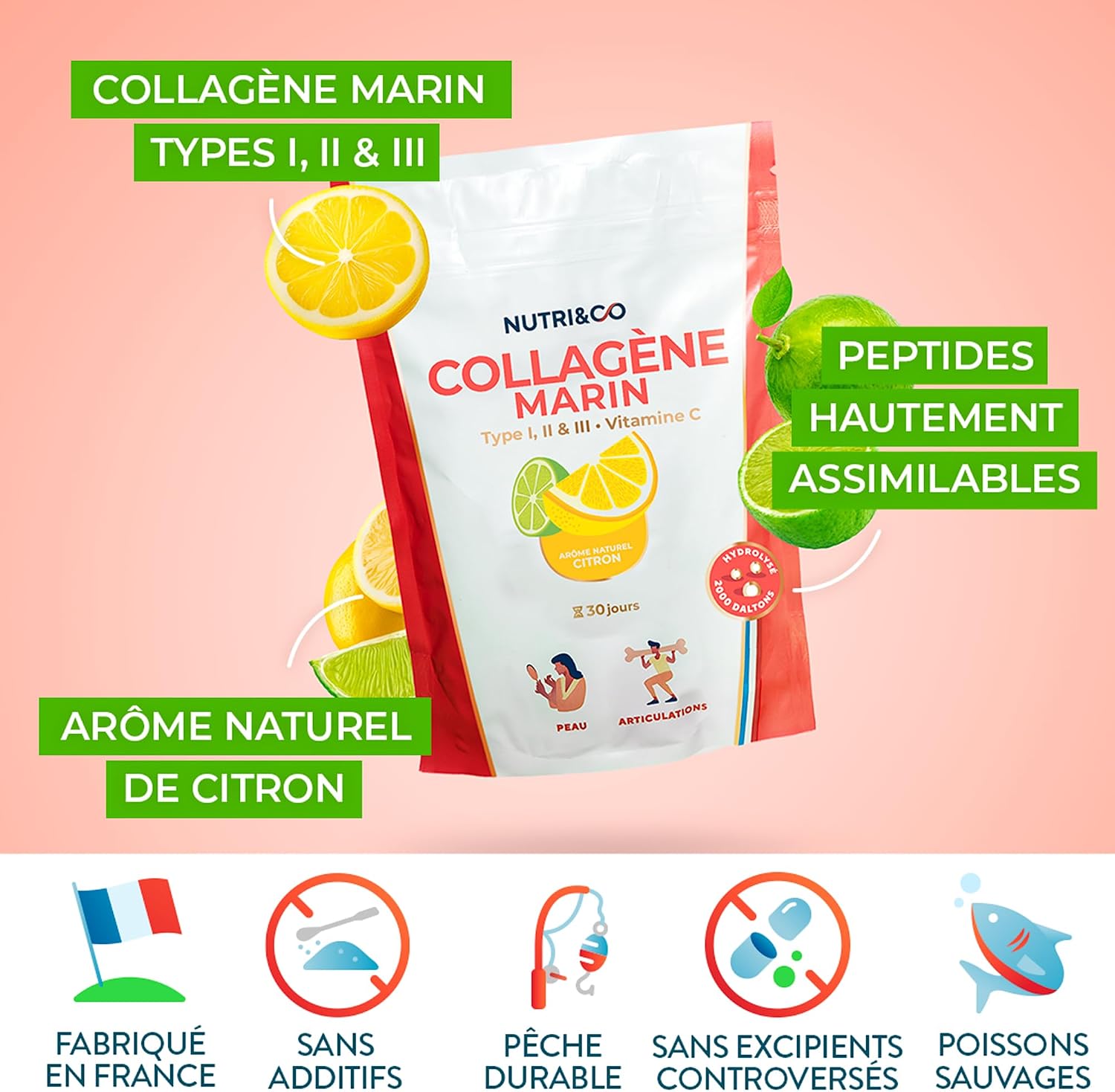 NUTRI&CO Marine Collagen Types 1, 2 and 3 & Vitamin C | Lemon Taste | 30jrs - Image 5
