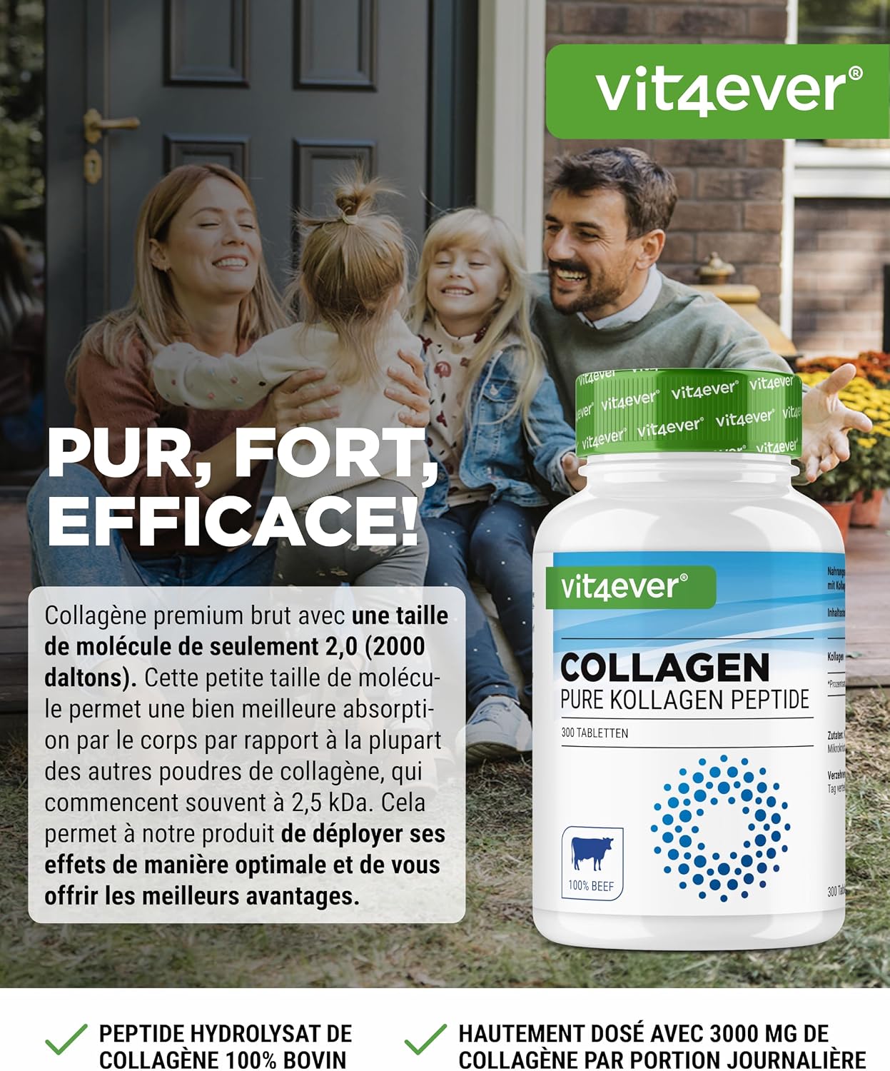 vit4ever Collagen Tablets 500 Pcs - 3000mg Pure Hydrolyzed Collagen - Image 3