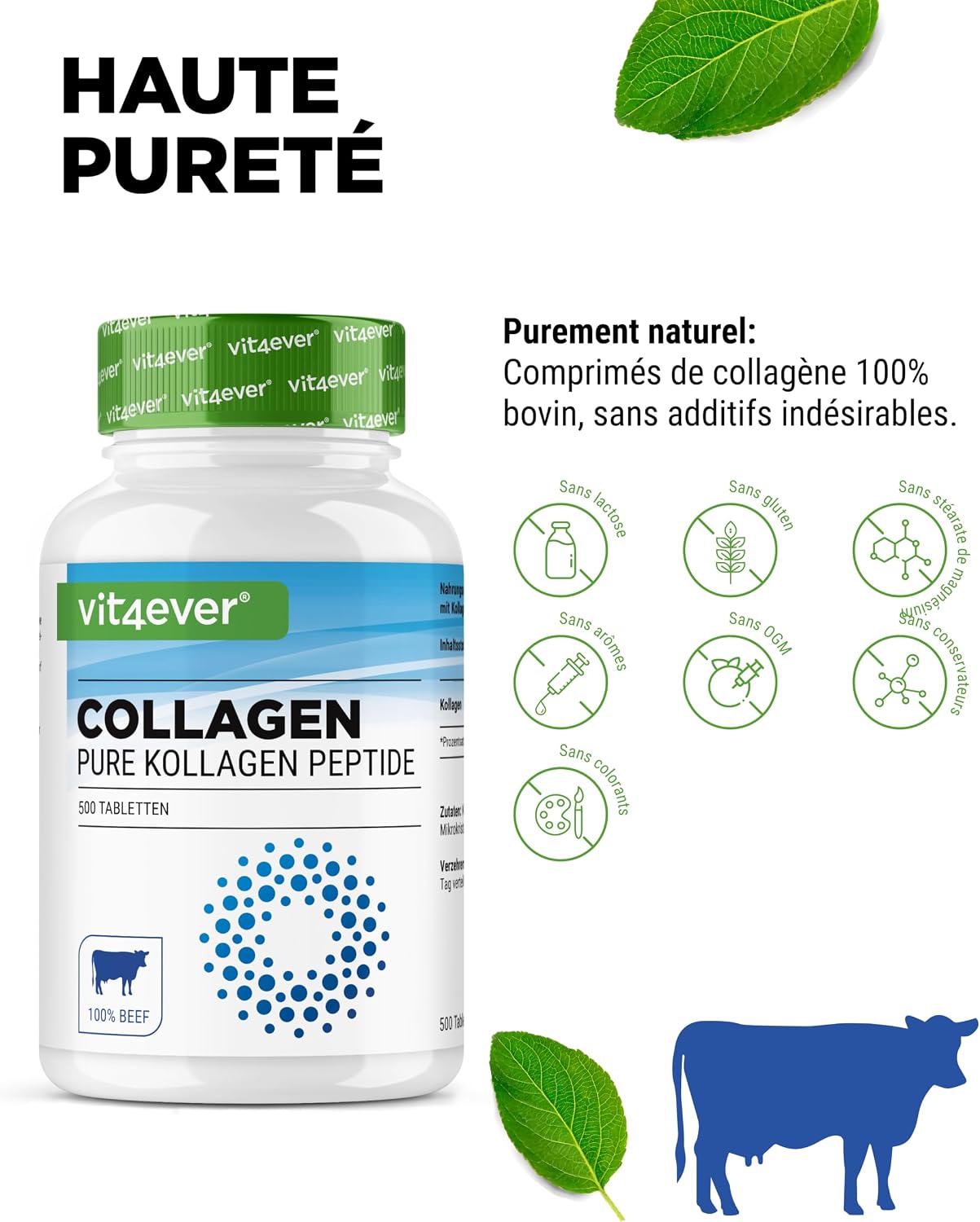 vit4ever Collagen Tablets 500 Pcs - 3000mg Pure Hydrolyzed Collagen - Image 4
