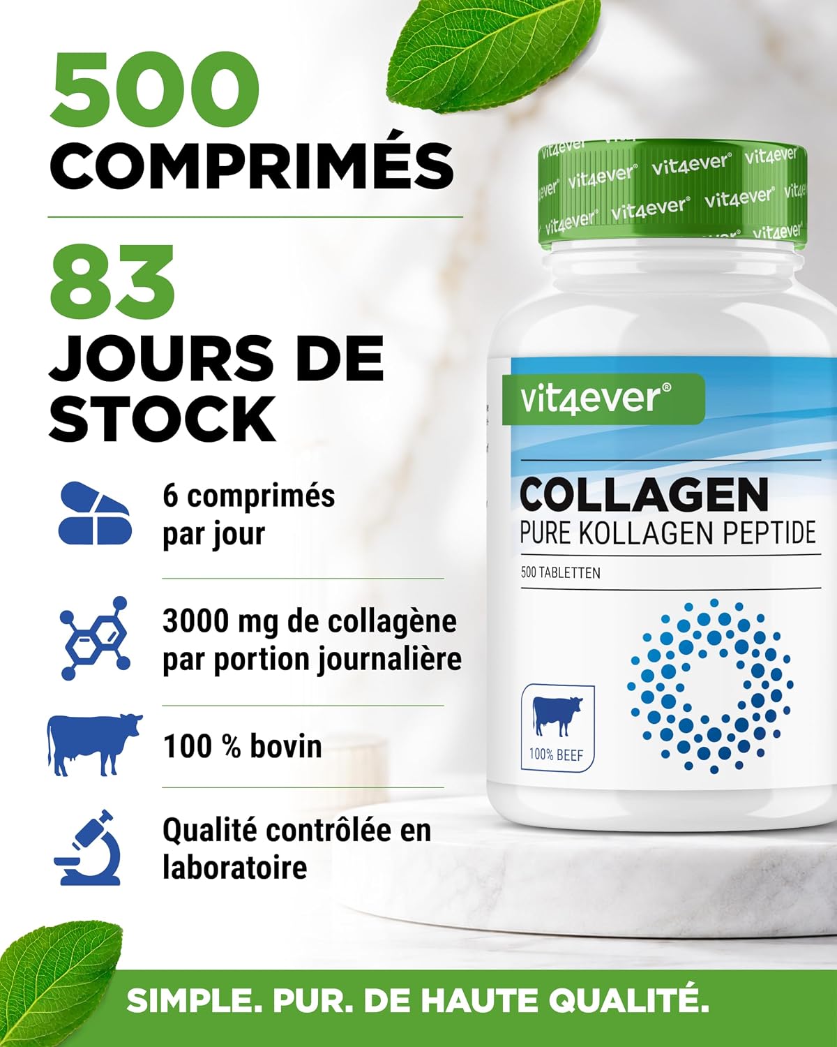 vit4ever Collagen Tablets 500 Pcs - 3000mg Pure Hydrolyzed Collagen - Image 8