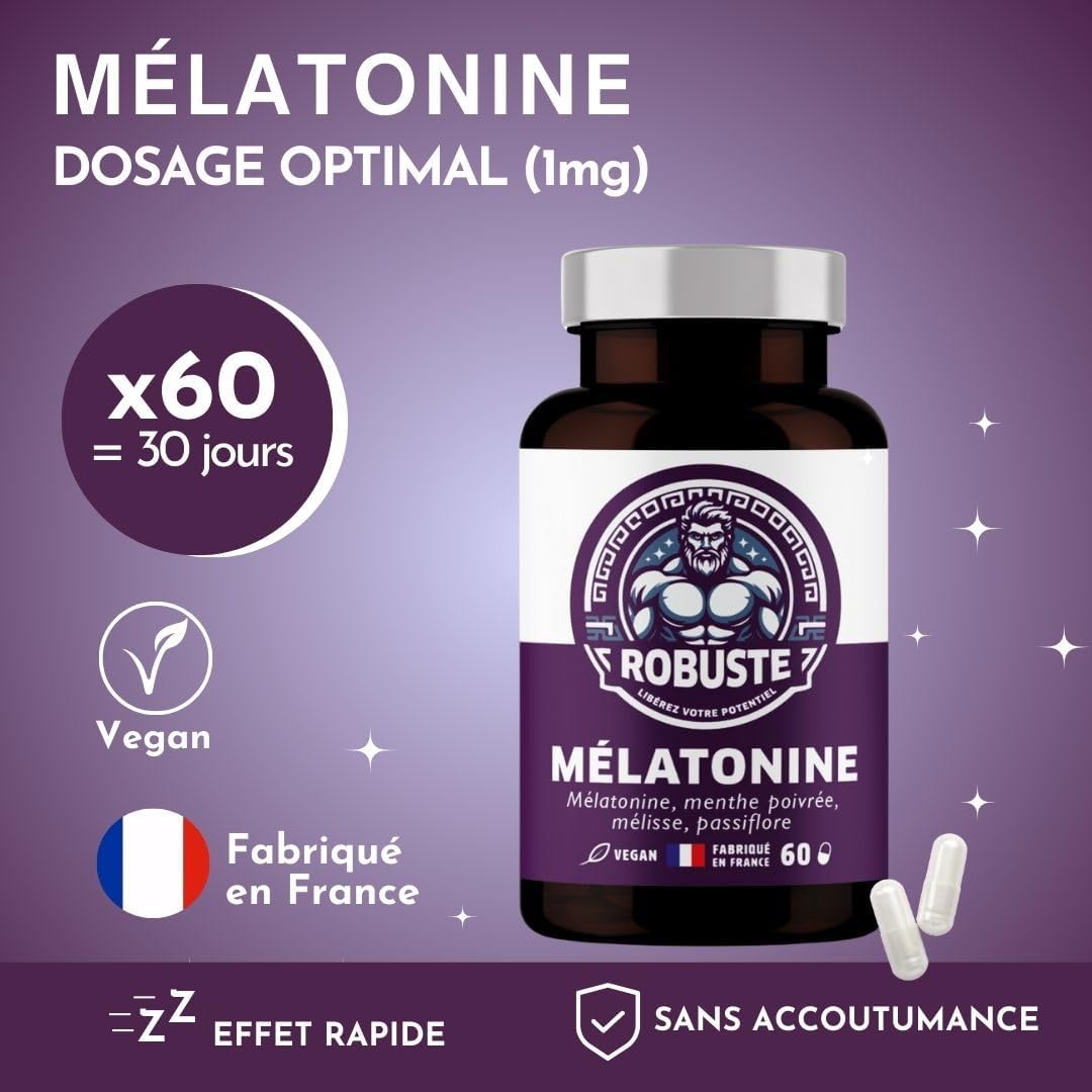 Sleep and Rapid Sleep for Active Men - After Meal Relaxation, Jetlag - Melatonin, Lemon Balm, Passionflower, Peppermint - ROBUSTE - 60 Capsules 1 Month Vegan - Image 3