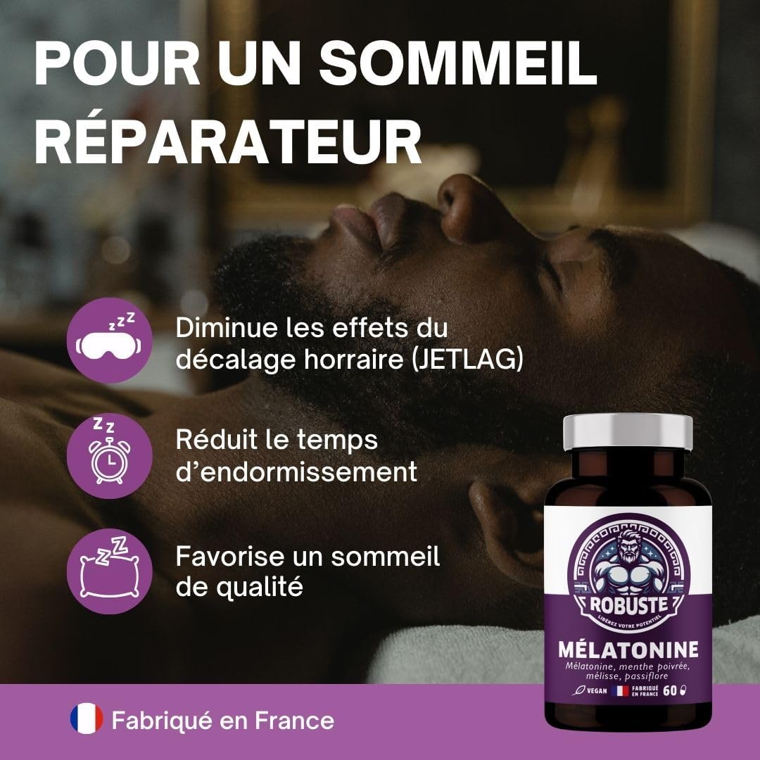 Sleep and Rapid Sleep for Active Men - After Meal Relaxation, Jetlag - Melatonin, Lemon Balm, Passionflower, Peppermint - ROBUSTE - 60 Capsules 1 Month Vegan - Image 5