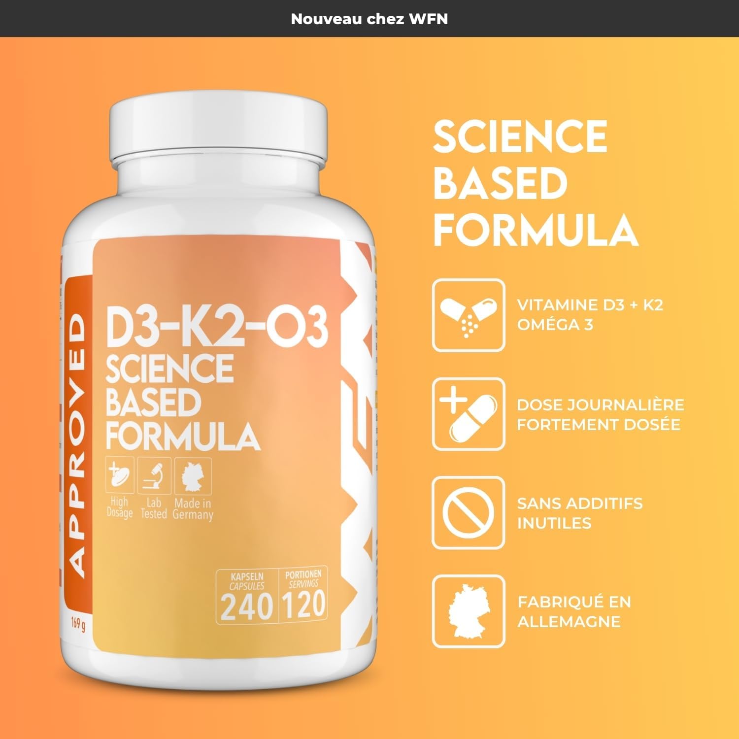 WFN Approved D3-K2-O3 Vitamin D3 + K2 + Omega 3-240 Capsules Made and Tested in Germany - Image 3
