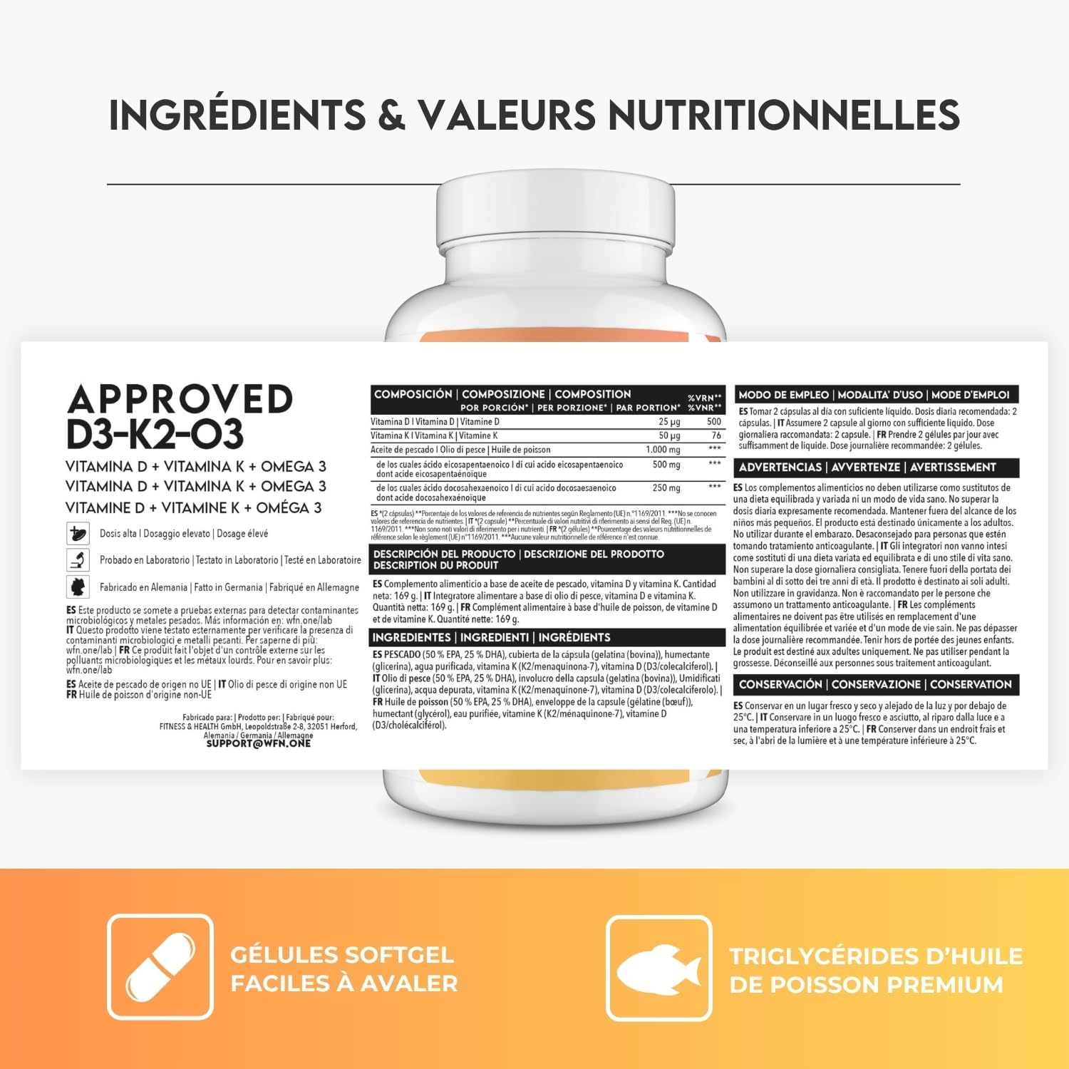 WFN Approved D3-K2-O3 Vitamin D3 + K2 + Omega 3-240 Capsules Made and Tested in Germany - Image 6