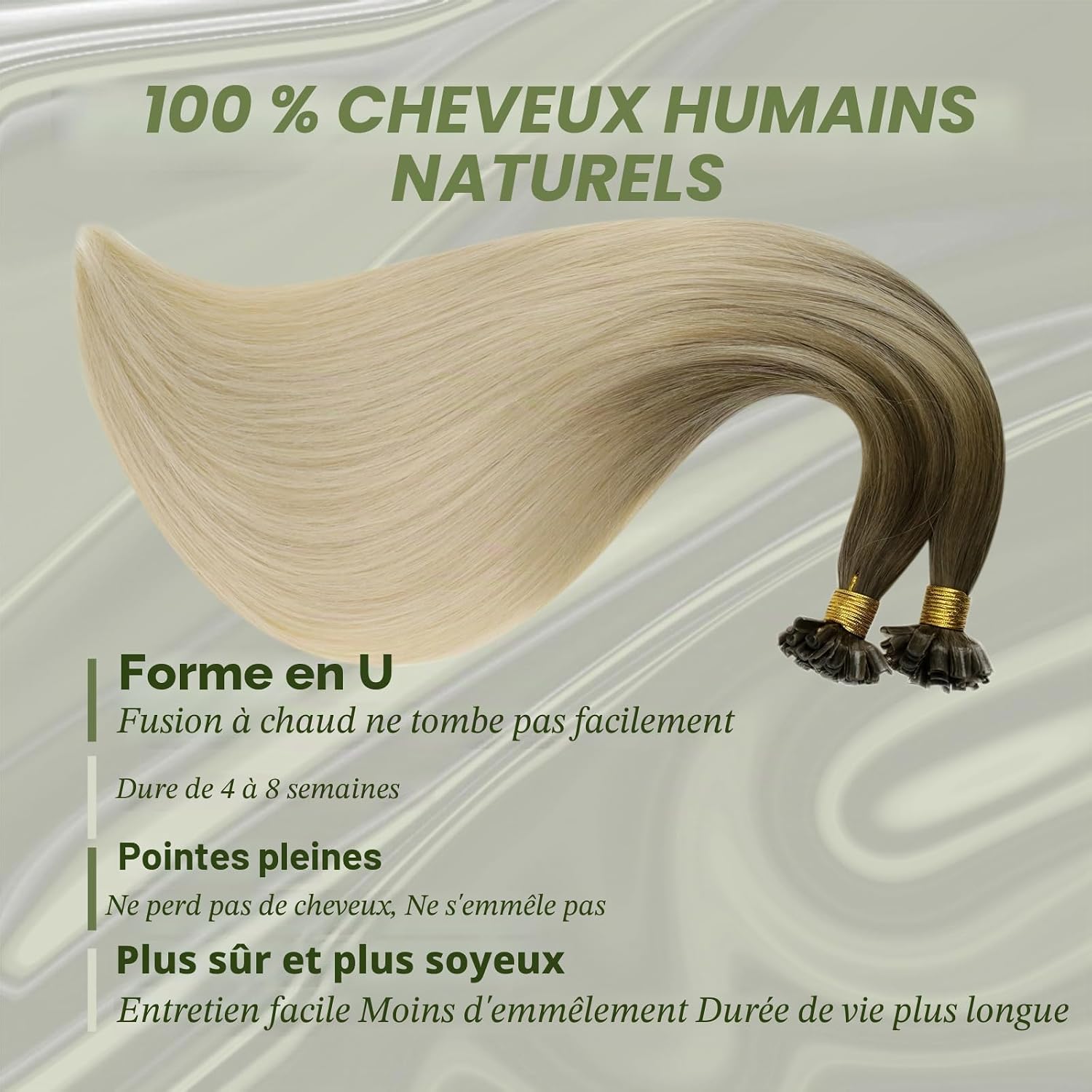 RUNATURE Keratine Hair Extension Natural Blonde 30 cm 50s 40g #BA8/60 - Image 3