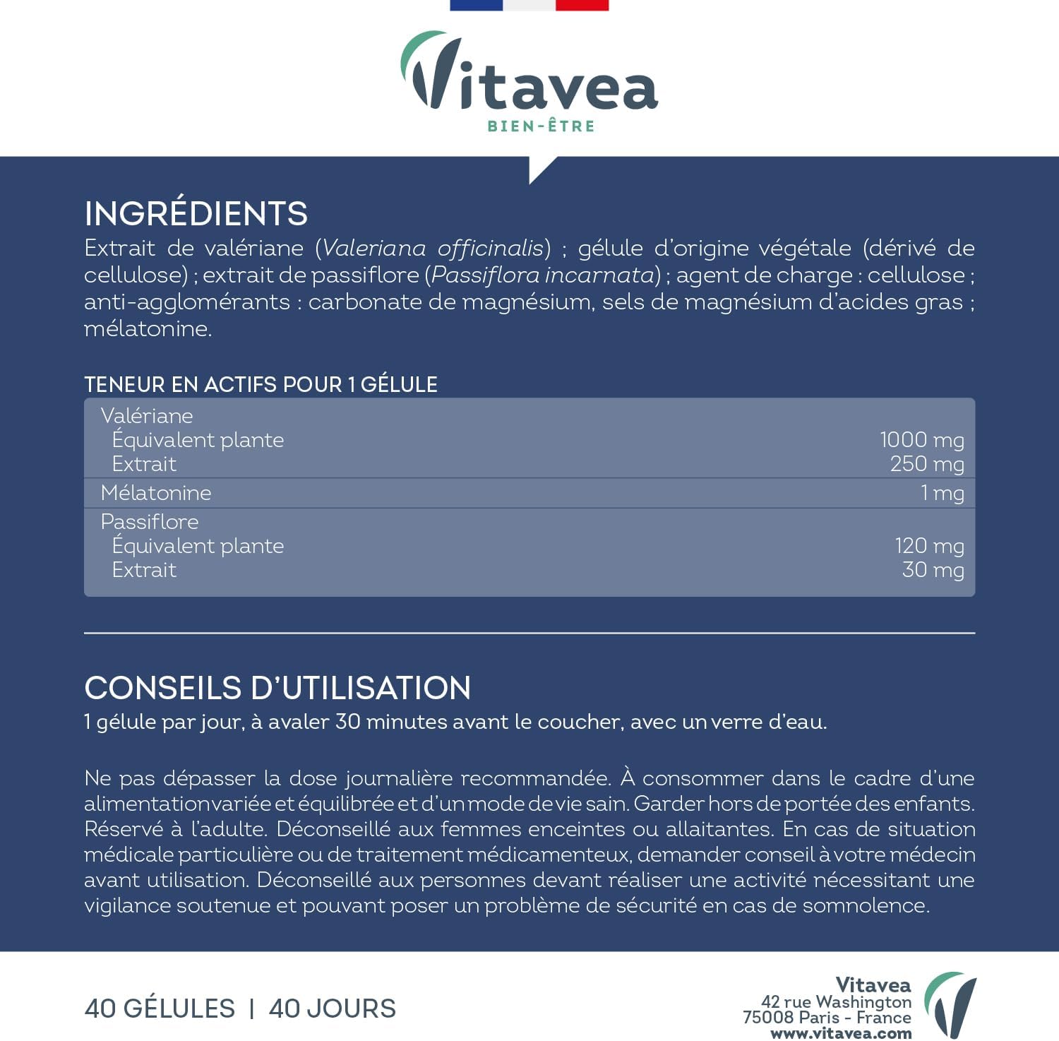 Vitavea Well-being Melatonin Valerine Passionflower - Sleep - 40 days - Image 8