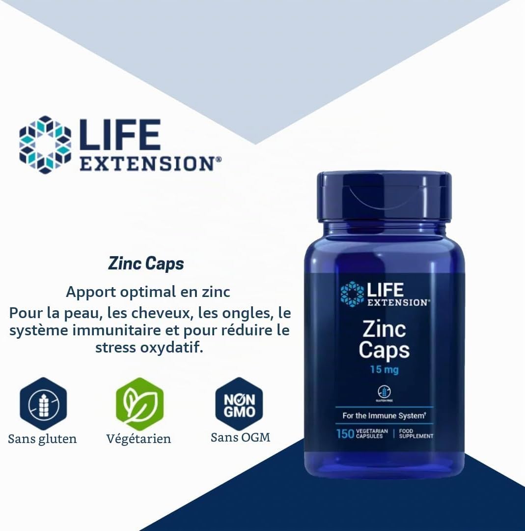 Life Extension - Zinc 15 mg 150 Capsules – Supports the Immune System, Skin, Hair, Nails and Cell Division – With OptiZinc® and Zinc Citrate - Image 3