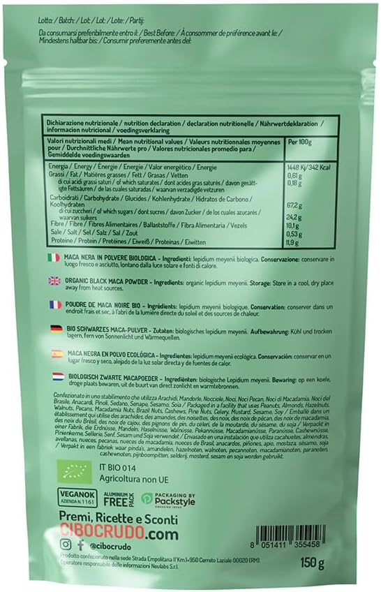 Cibo Crudo Organic Black Maca Powder, Peru Root - 150g - Image 3