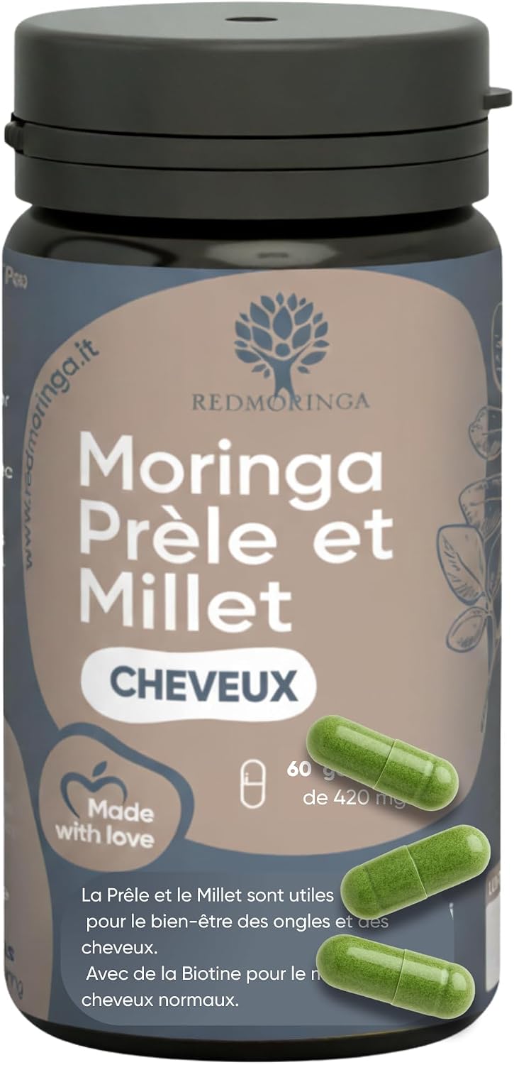 Anti Hair Loss Women Men - Biotin Organic Moringa, Vitamins, Equisetum, Millet for Fast Growth | Hair and Nail Fortification | 60 Vegetable Capsules | RedMoringa - Image 2