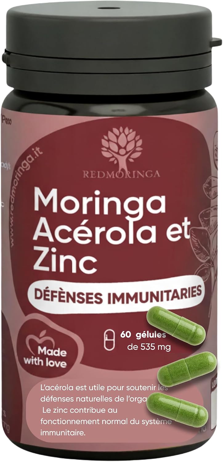 Bio Acerola and Moringa - Supplement with Vitamin C and Zinc to Strengthen the Immune System | The Only with Moringa | RedMoringa for Immunity | Made in Italy - 60 Vegetable Capsules - Image 2