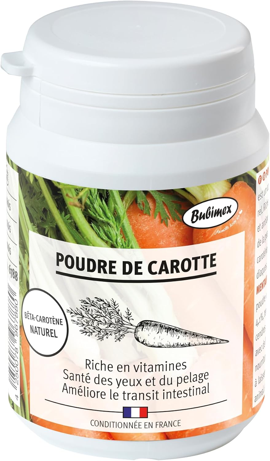 Bubimex - Carrot Powder - 100% Natural Food Supplement for Dogs and Cats - Rich in Beta-Carotene - Eye and Coat Health - Intestinal Transit - 60g - Image 2